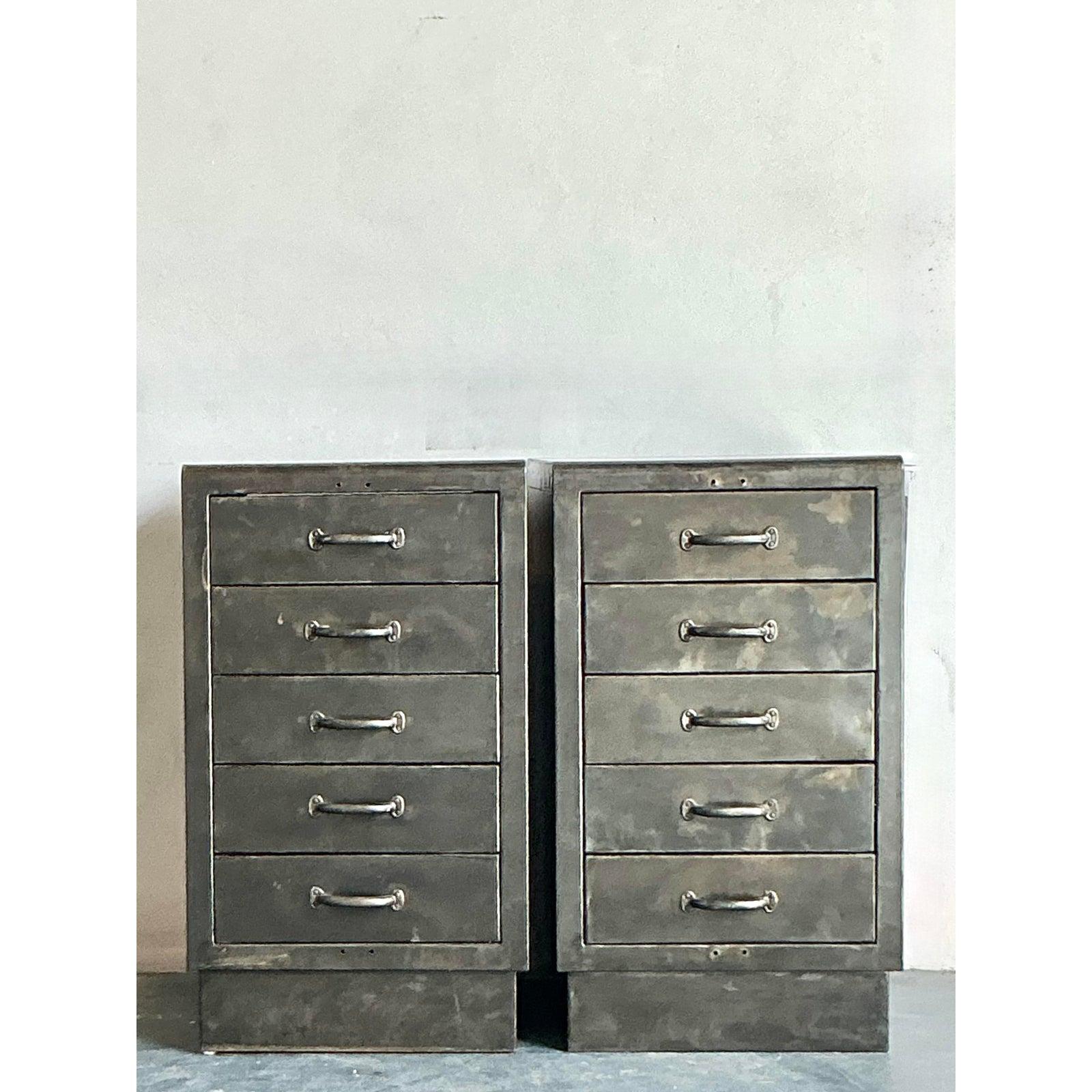 Vintage Boho Industrial Chests - A Pair For Sale 2