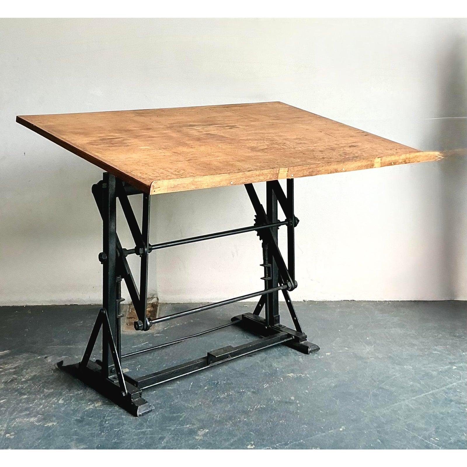 American Vintage Boho Industrial Drafting Desk For Sale
