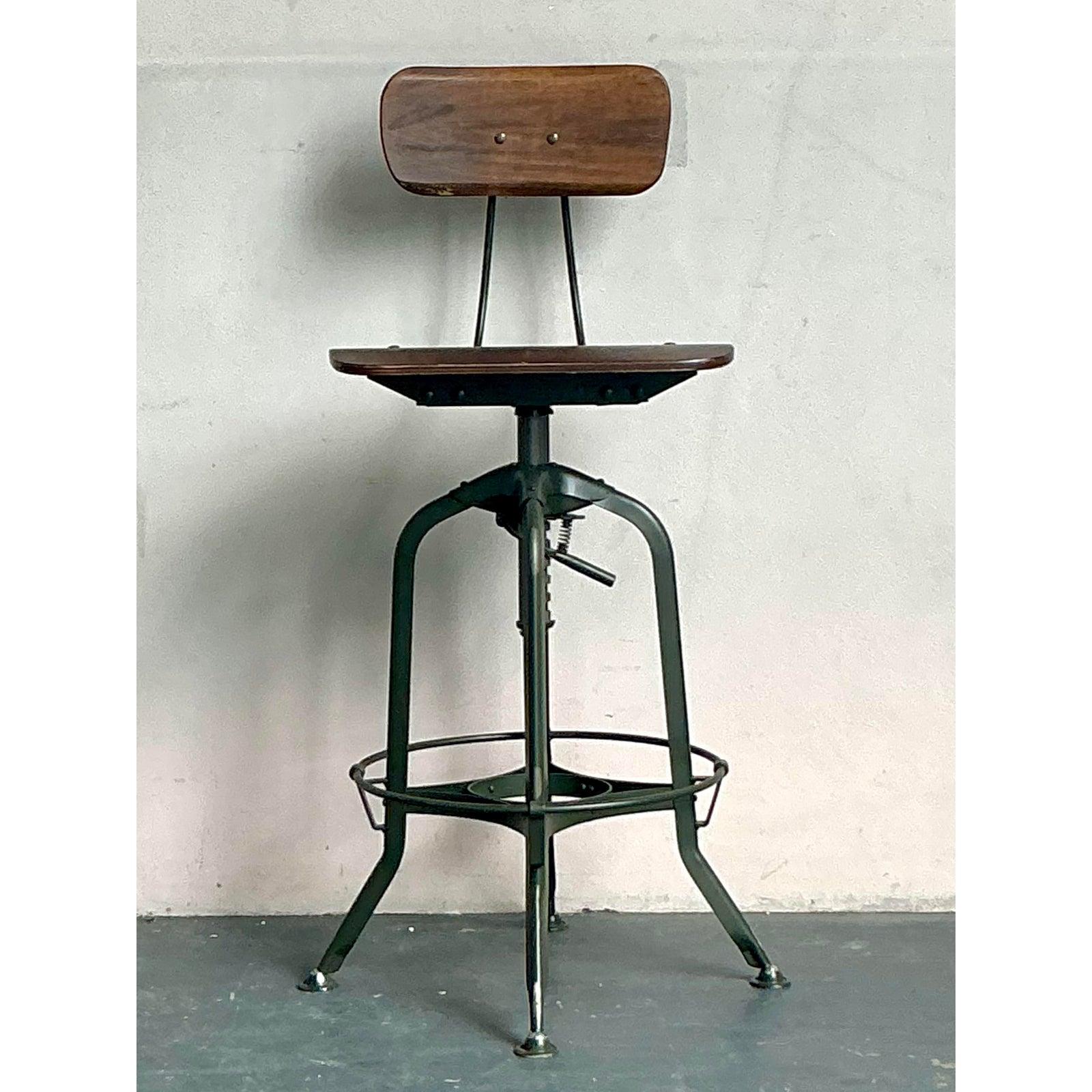 American Vintage Boho Industrial Swivel Stool For Sale