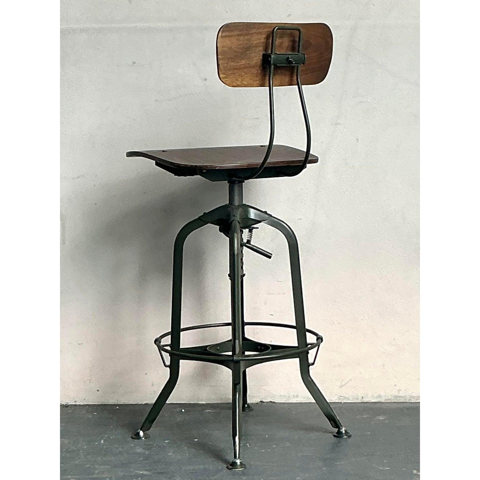 Vintage Boho Industrial Swivel Stool In Good Condition For Sale In West Palm Beach, FL