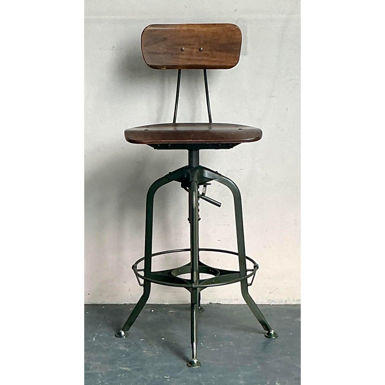 20th Century Vintage Boho Industrial Swivel Stool For Sale