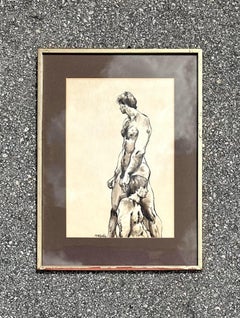 Vintage Boho-Tinte-Figurengemälde, signiert vom Künstler