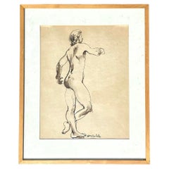 Disegno a linee di inchiostro su carta di un uomo nudo, Vintage By