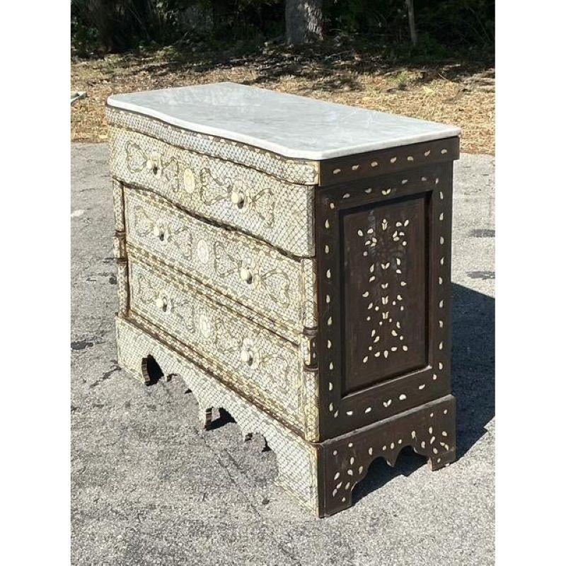 Marocchino Cassettiera Alf vintage con intarsio Boho in vendita