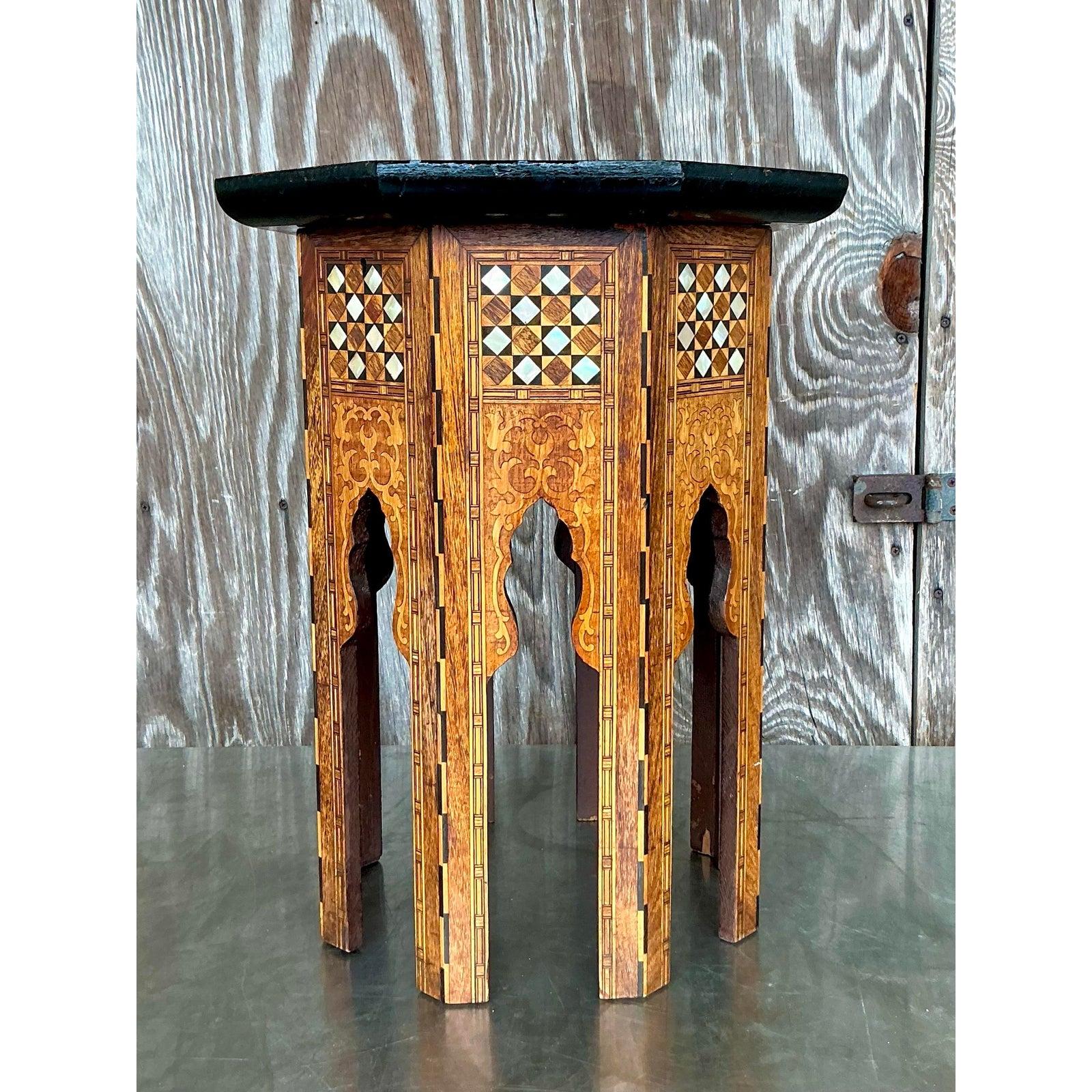 Vintage Boho Inlay Drinks Table For Sale 3