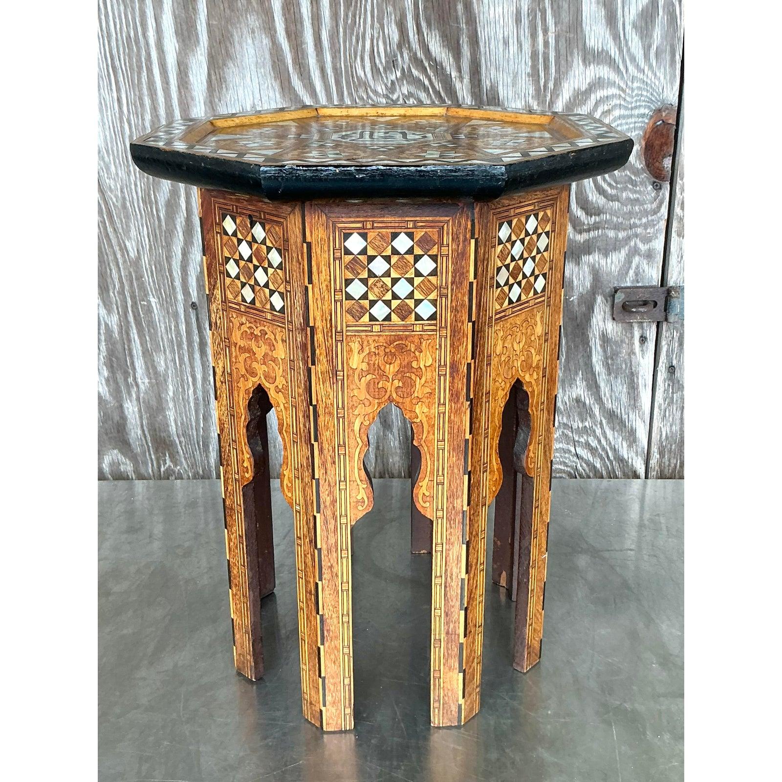 Moorish Vintage Boho Inlay Drinks Table For Sale