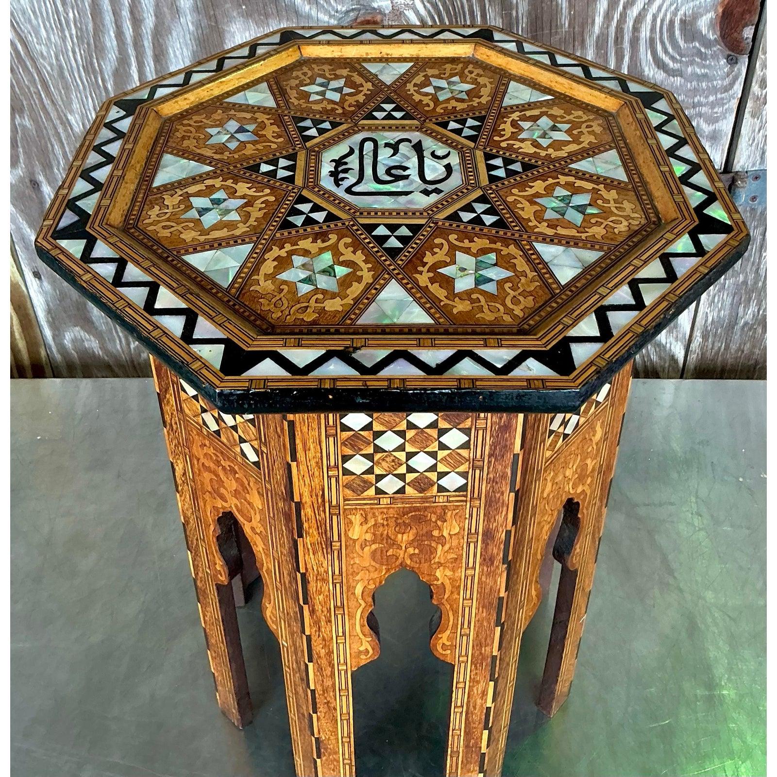 Moroccan Vintage Boho Inlay Drinks Table For Sale