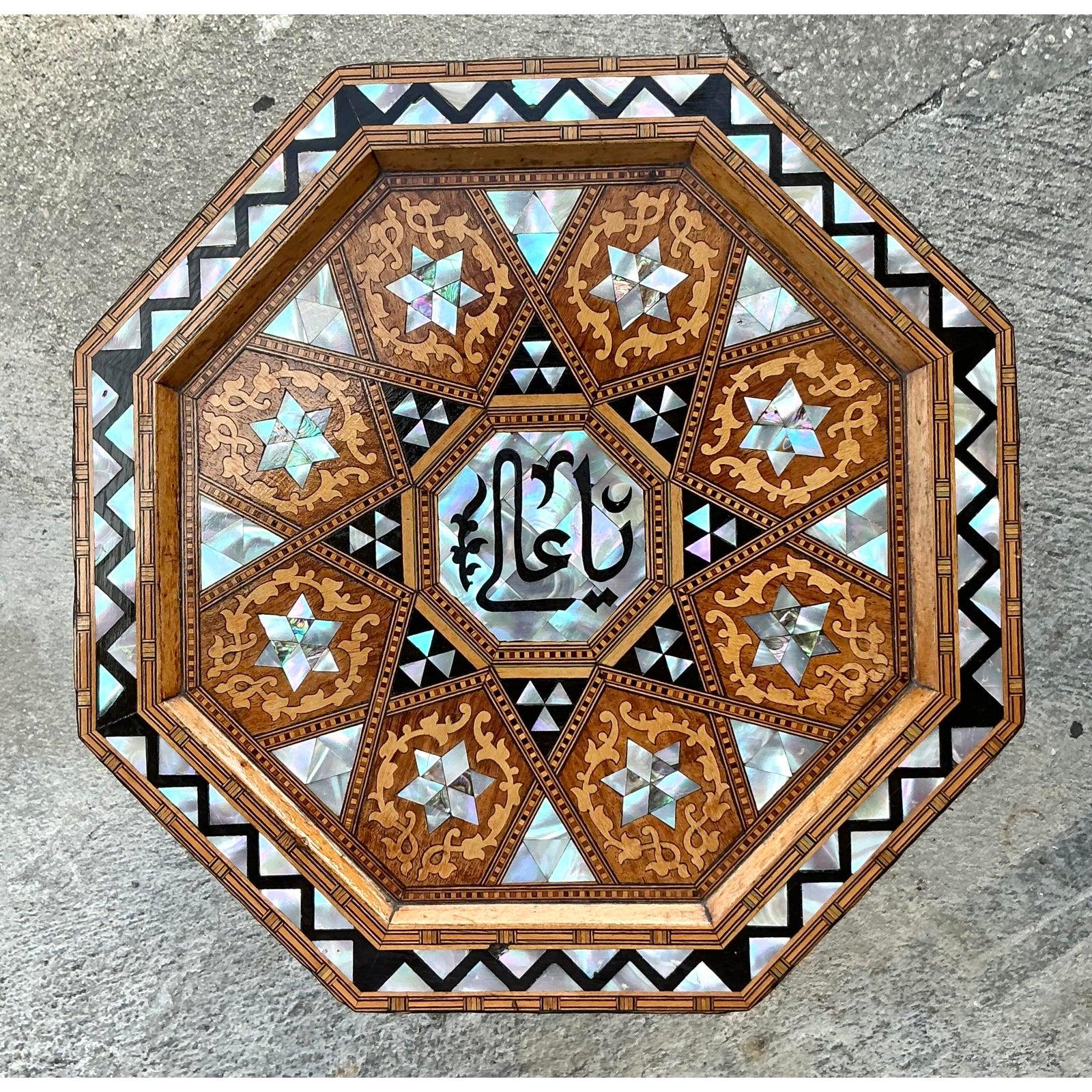 Vintage Boho Inlay Drinks Table In Good Condition For Sale In West Palm Beach, FL