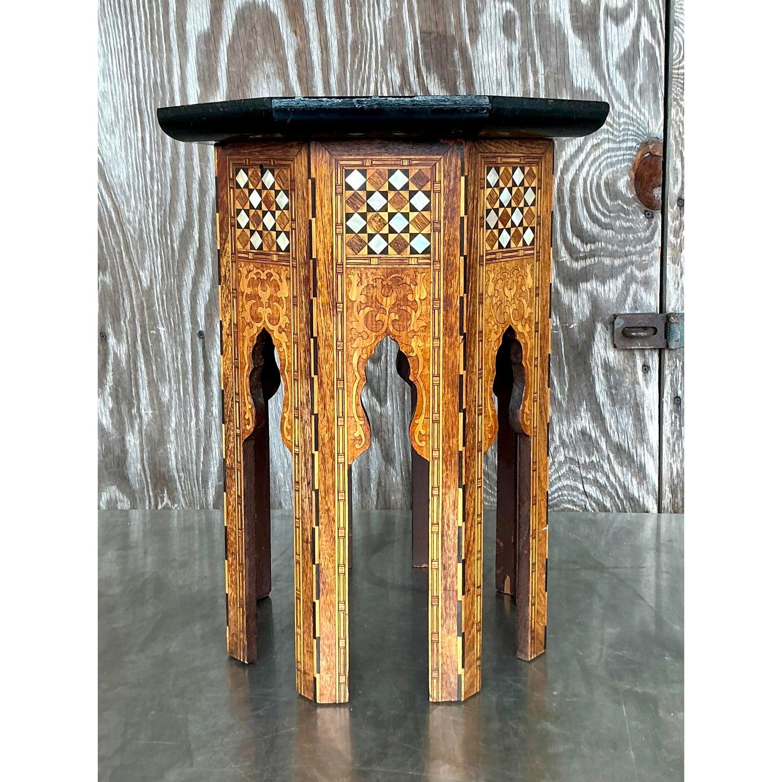 20th Century Vintage Boho Inlay Drinks Table For Sale