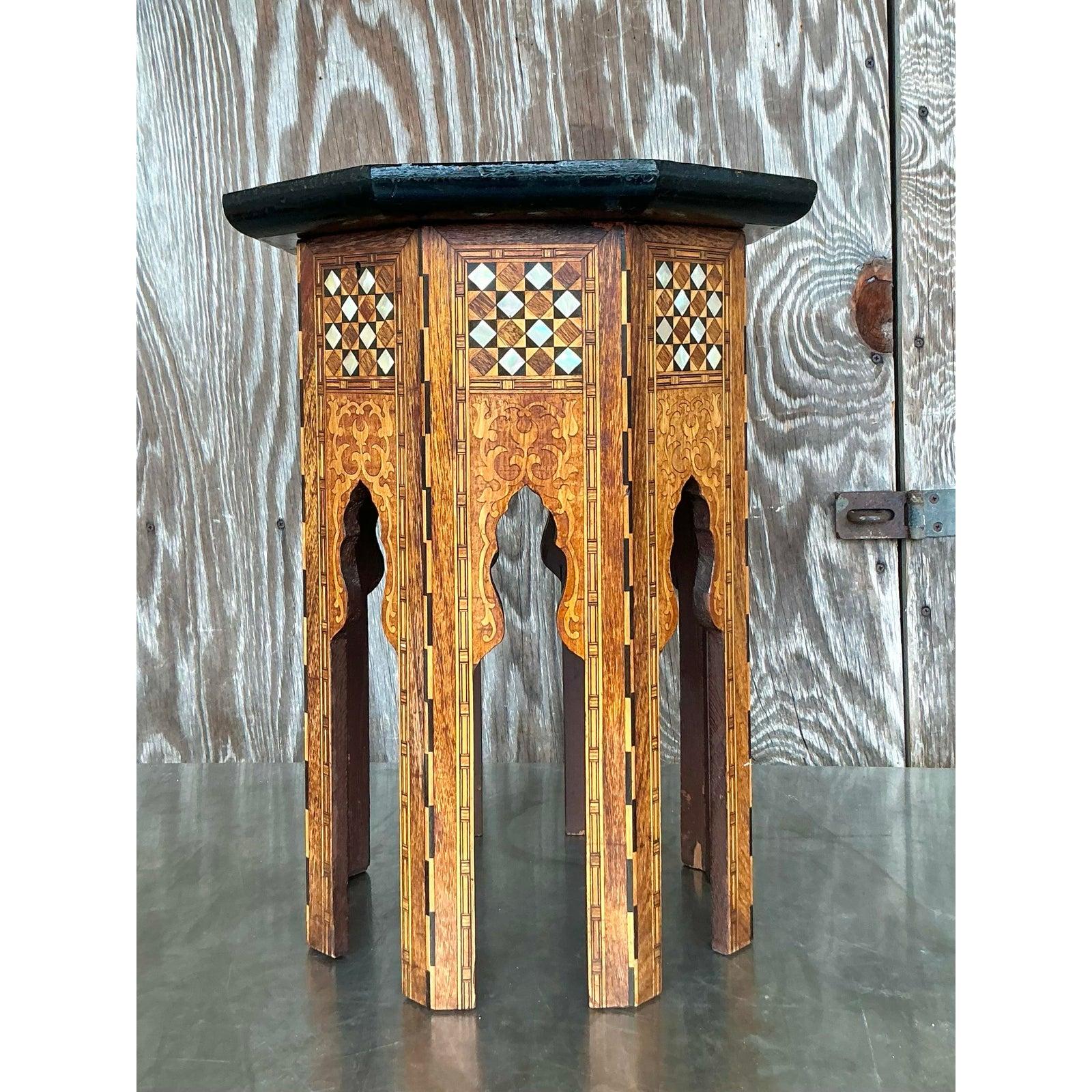 Mother-of-Pearl Vintage Boho Inlay Drinks Table For Sale