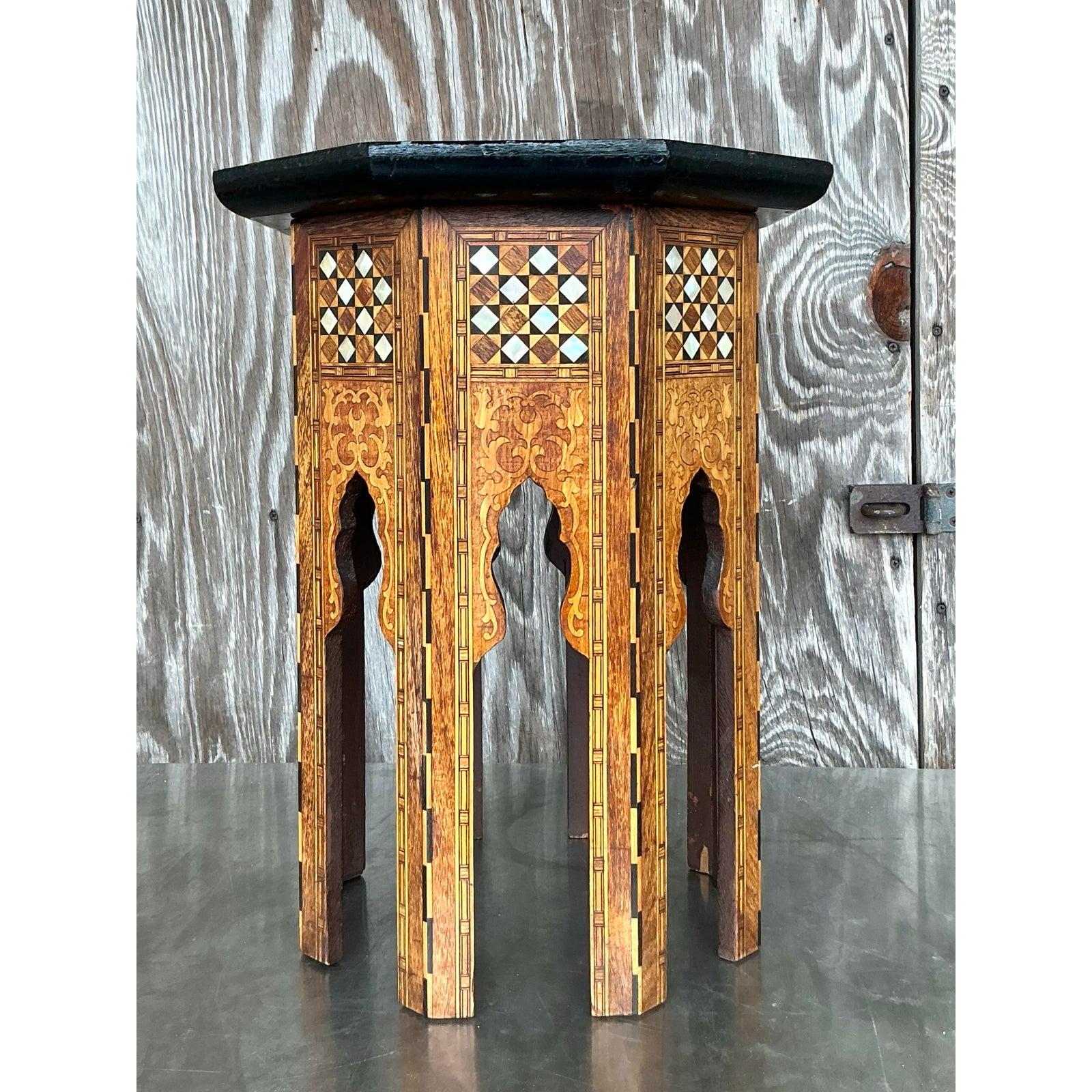 Vintage Boho Inlay Drinks Table For Sale 2