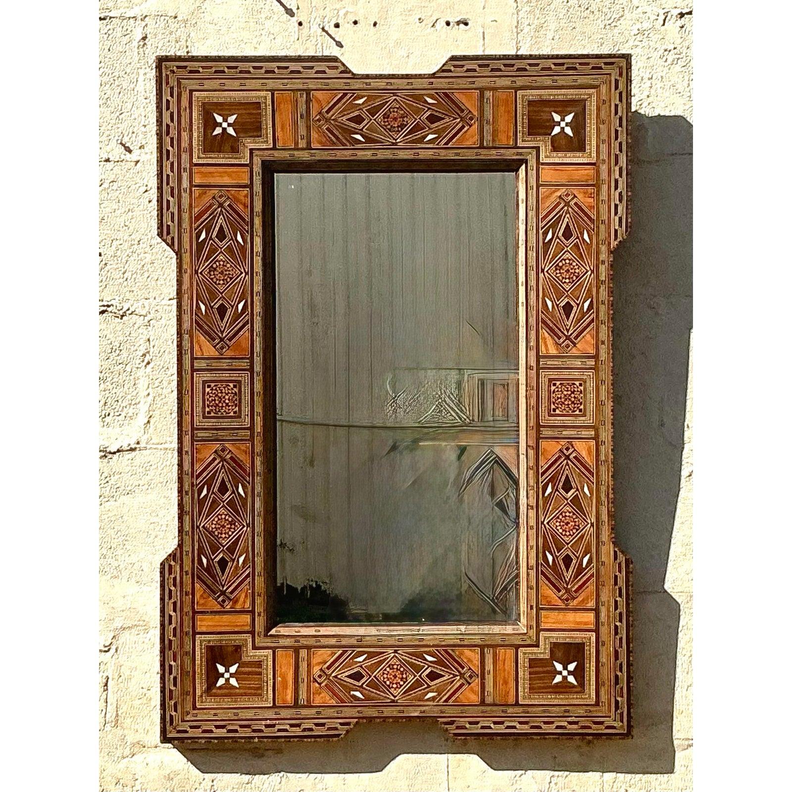 20ième siècle Miroir Boho vintage avec incrustation en vente