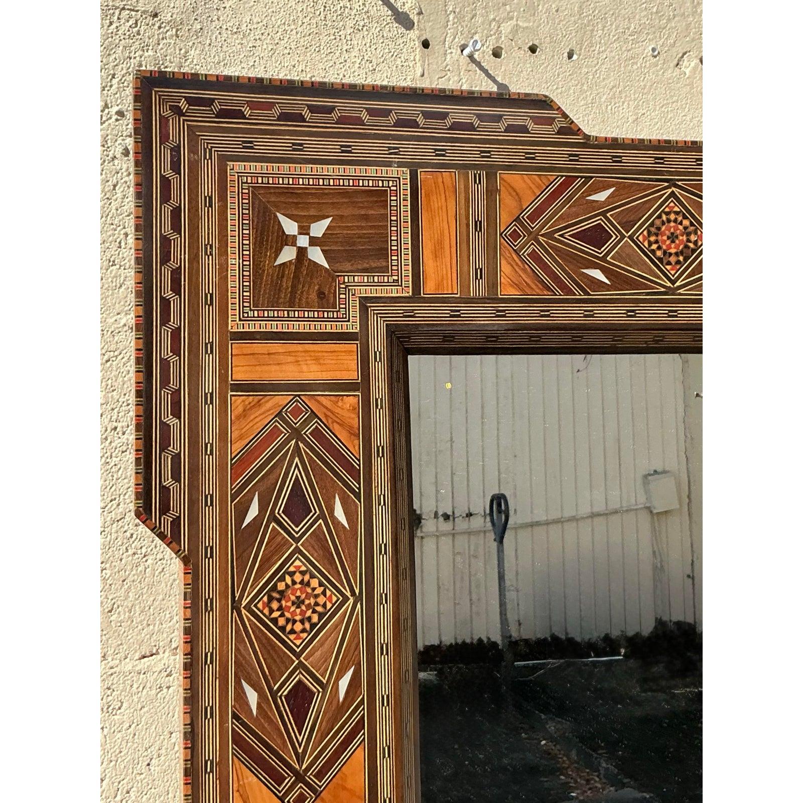 Miroir Boho vintage avec incrustation en vente 1