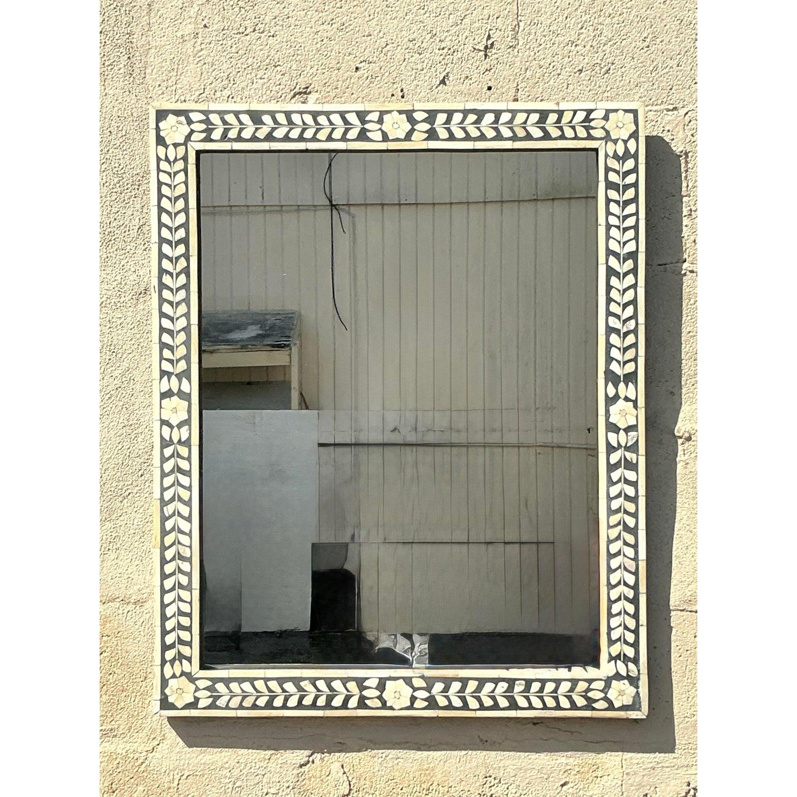 Miroir Boho vintage avec incrustation en vente 1