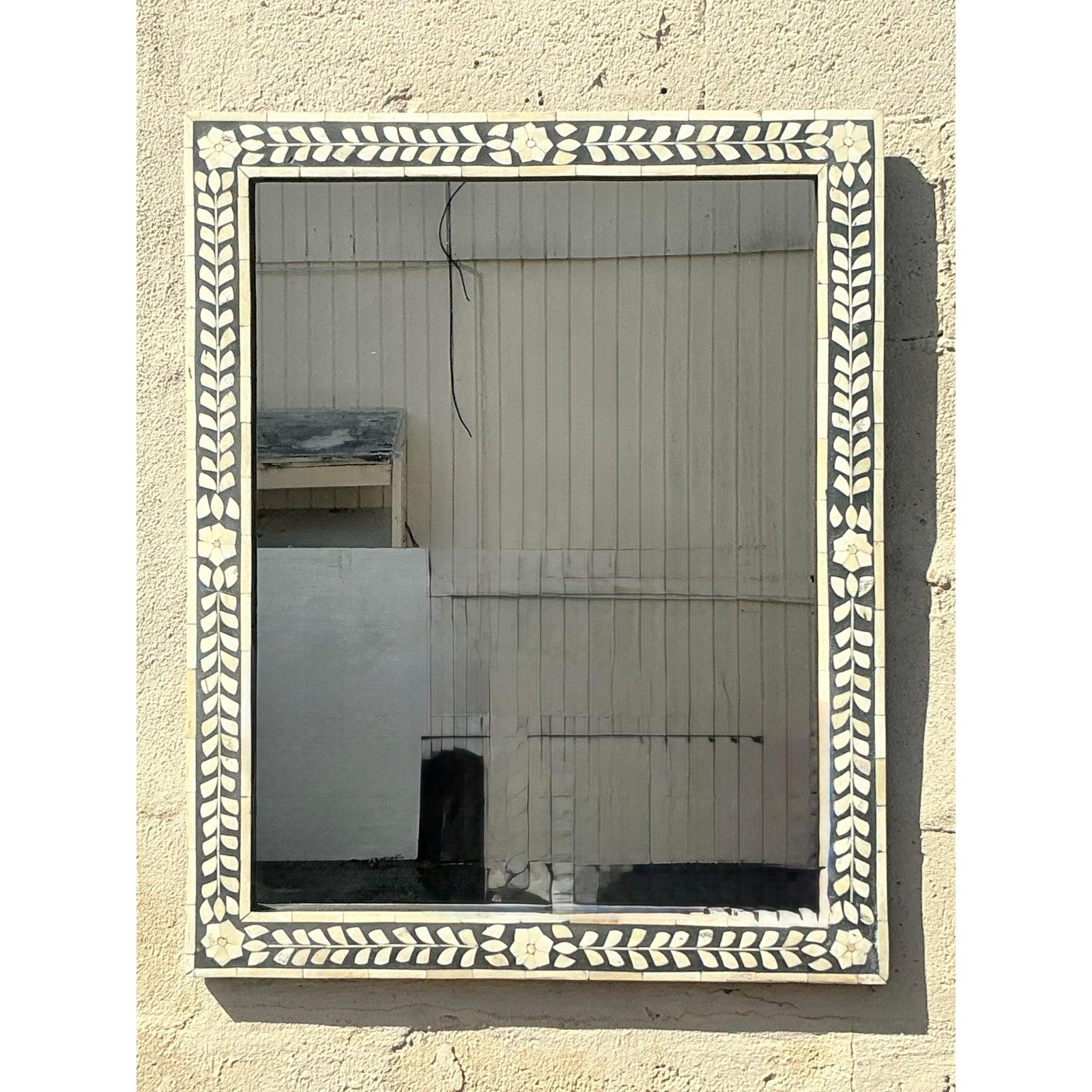Miroir Boho vintage avec incrustation en vente 2