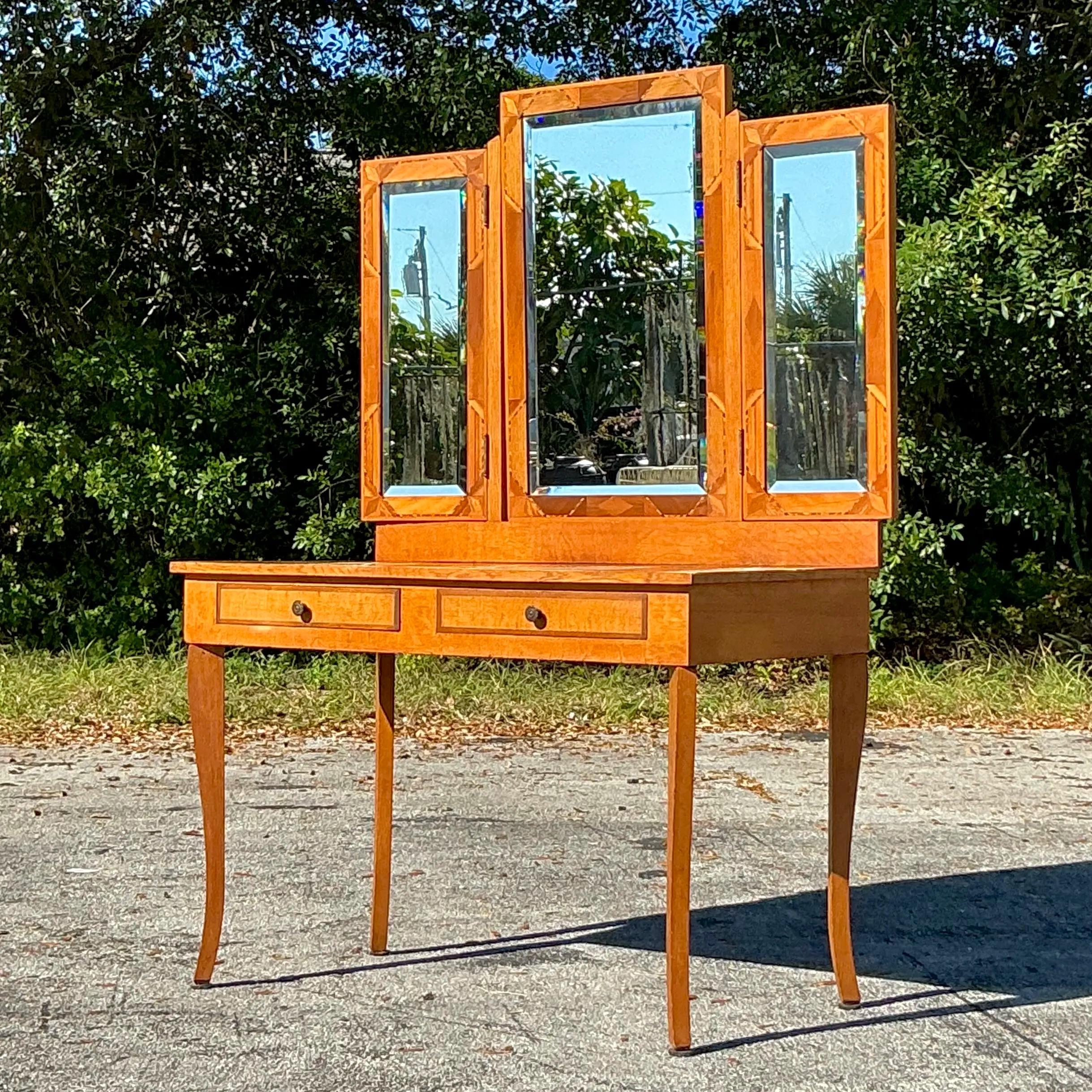 Vanità a specchio con intarsi boho vintage 4