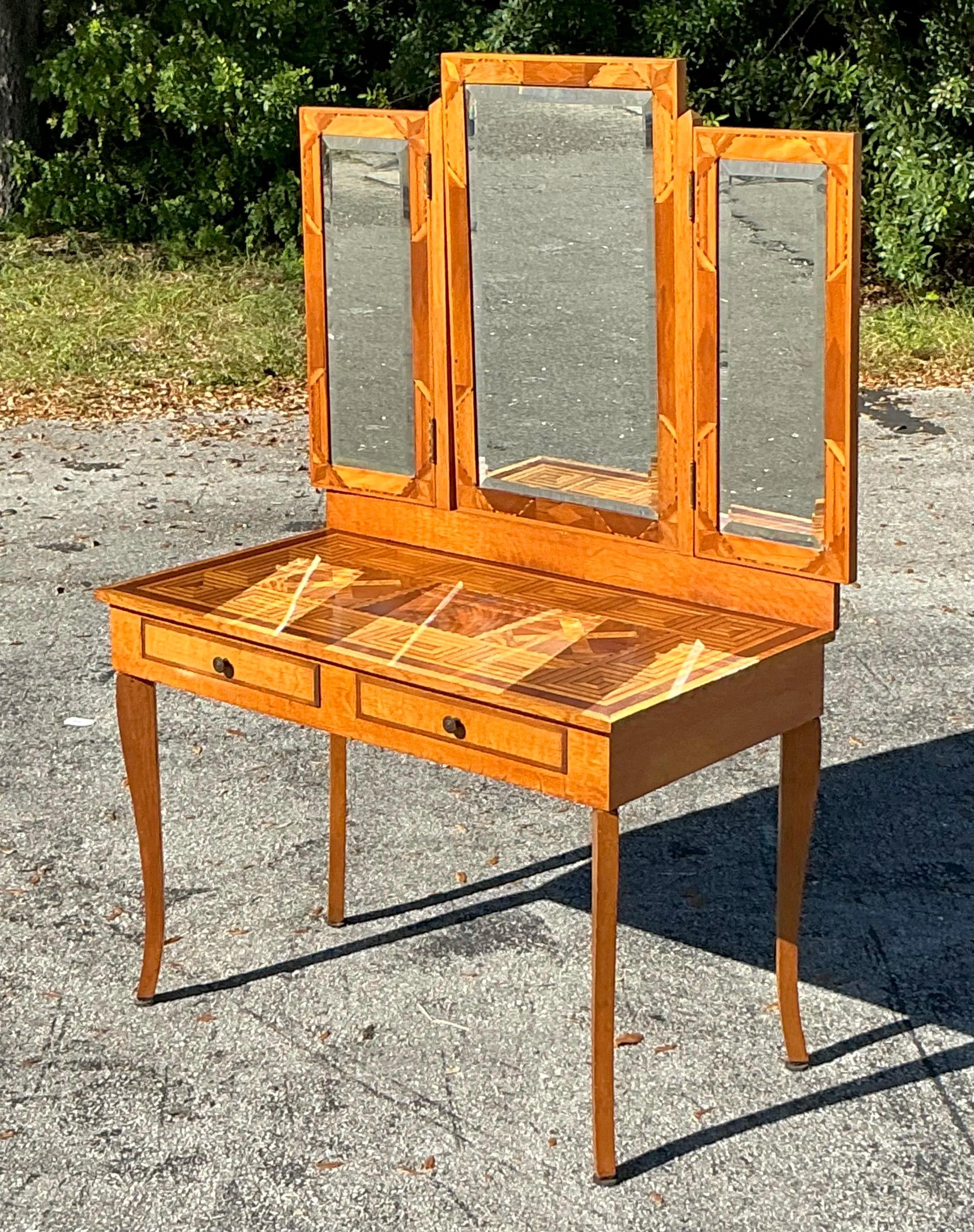 Vanità a specchio con intarsi boho vintage 5