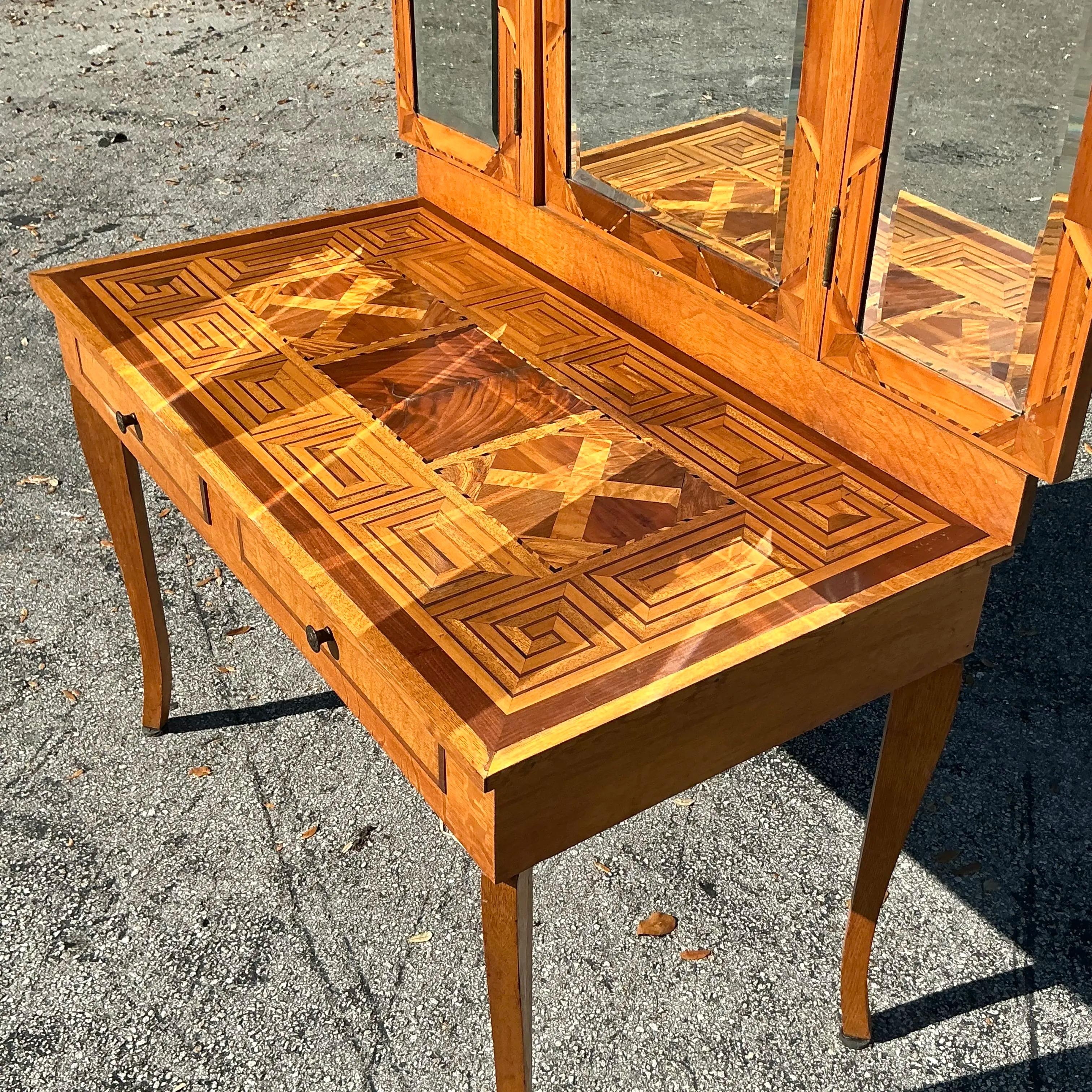 Americano Vanità a specchio con intarsi boho vintage