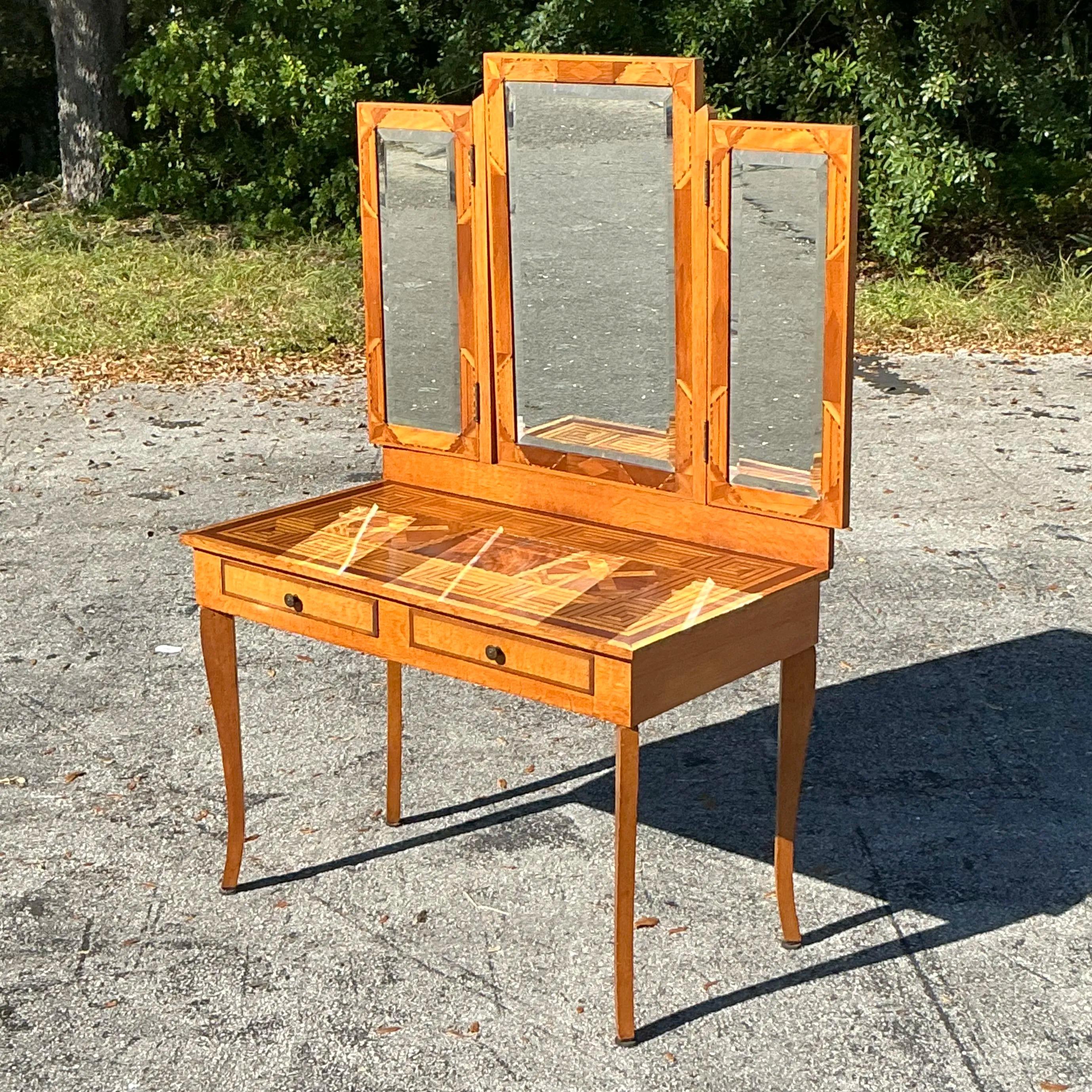 XX secolo Vanità a specchio con intarsi boho vintage