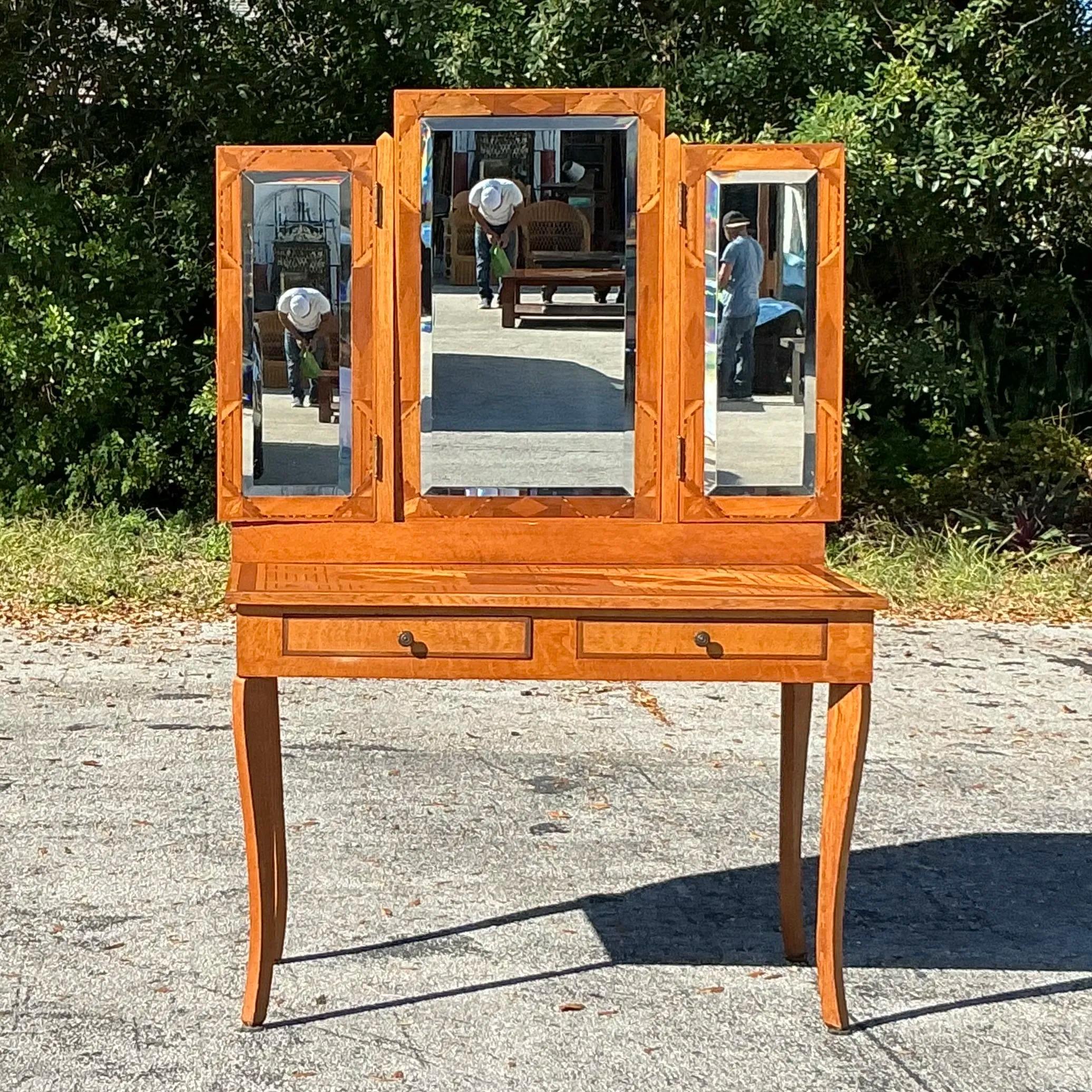 Vanità a specchio con intarsi boho vintage 2