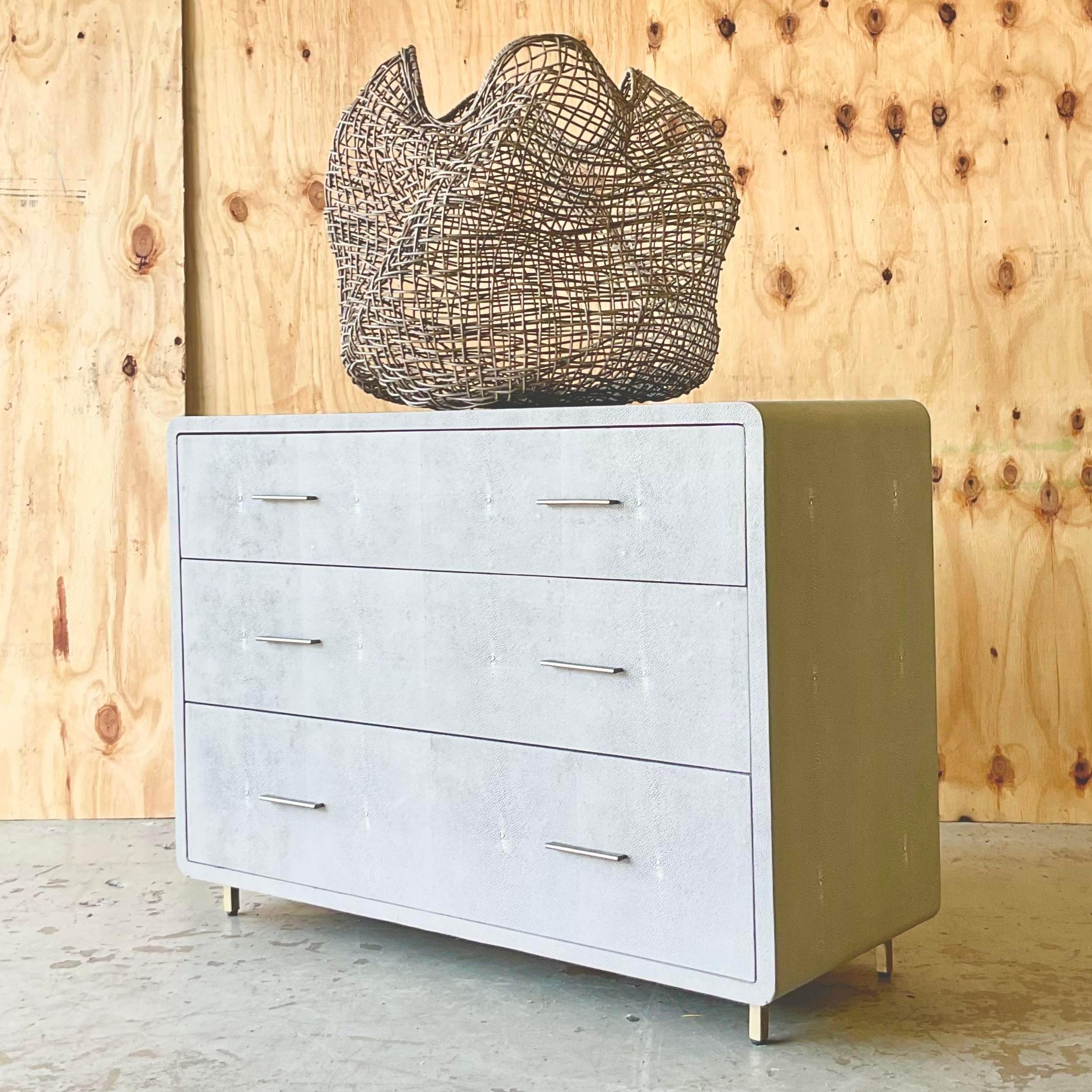 Vintage Boho Interlude “Calypso” Faux Shagreen Chest Zoe Drawers For Sale 7