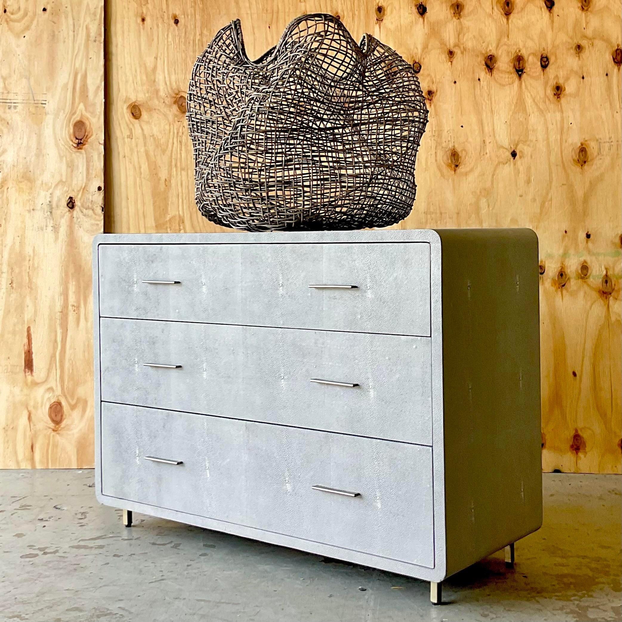Vintage Boho Interlude “Calypso” Faux Shagreen Chest Zoe Drawers For Sale 1