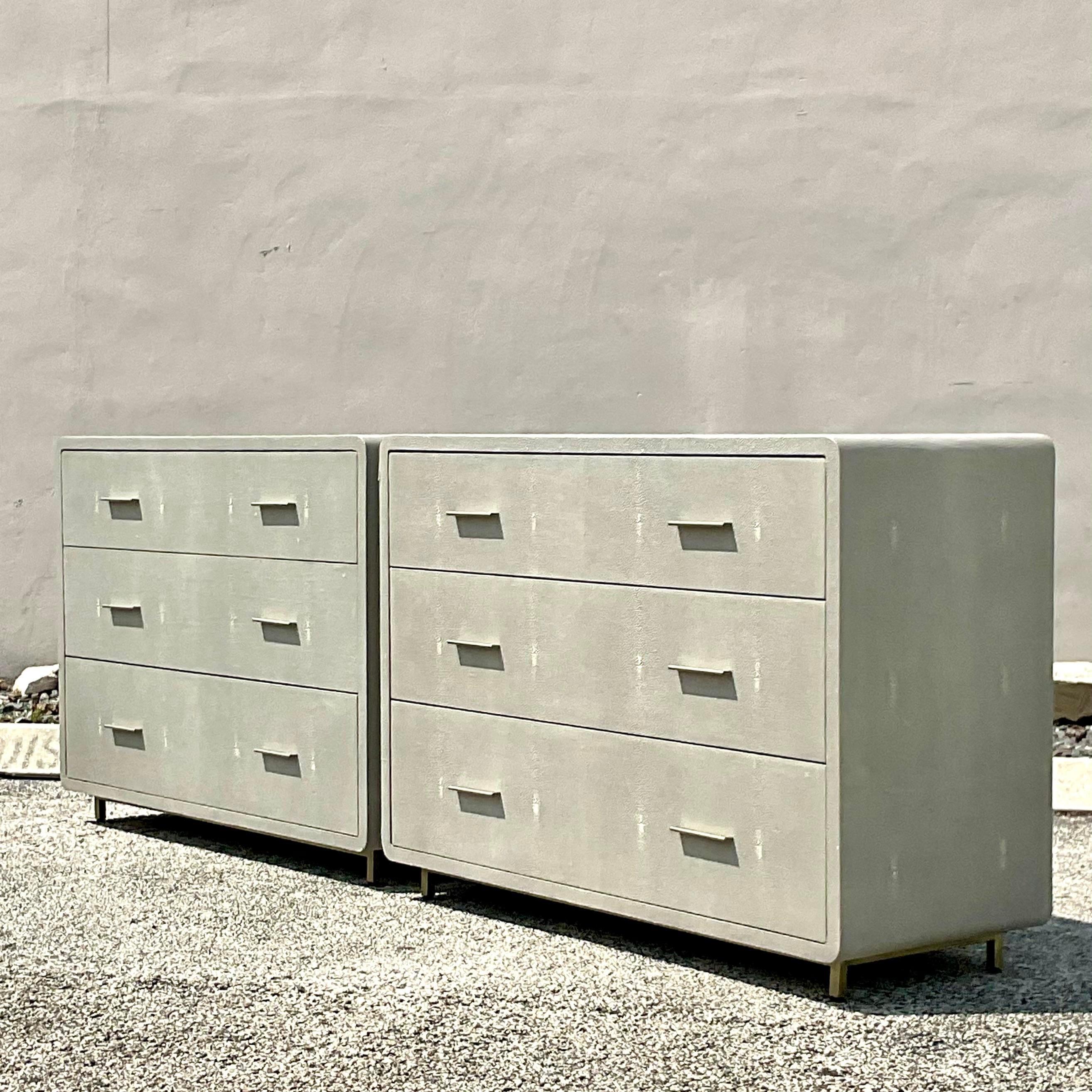 Vintage Boho Interlude “Calypso” Faux Shagreen Chest Zoe Drawers For Sale 2