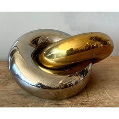 Vintage Boho Intertwined Brass and Chrome Rings Sculpture
