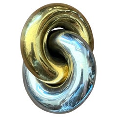 Vintage Boho Intertwined Brass and Chrome Rings Sculpture