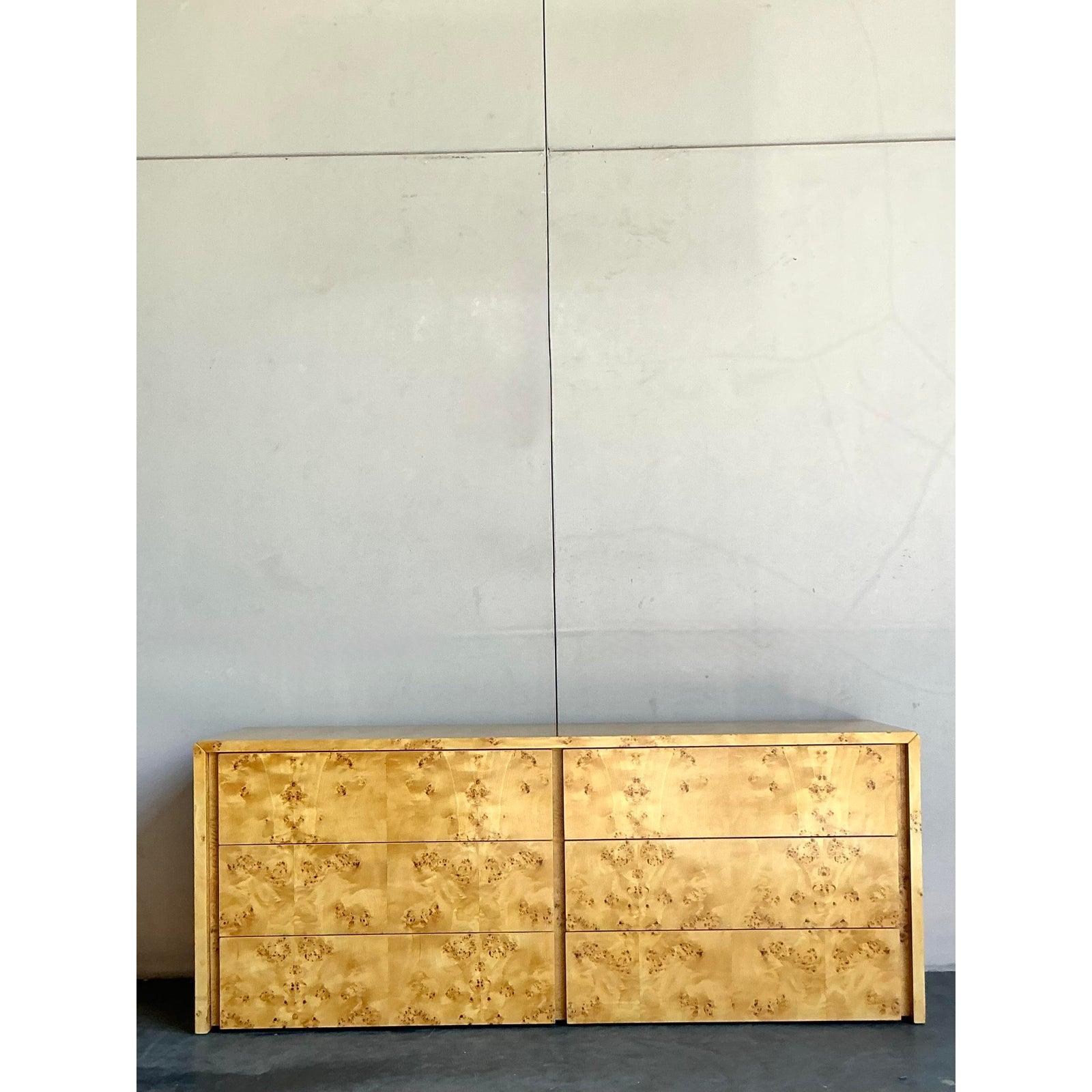 American Vintage Boho Intrex Burl Wood Dresser For Sale