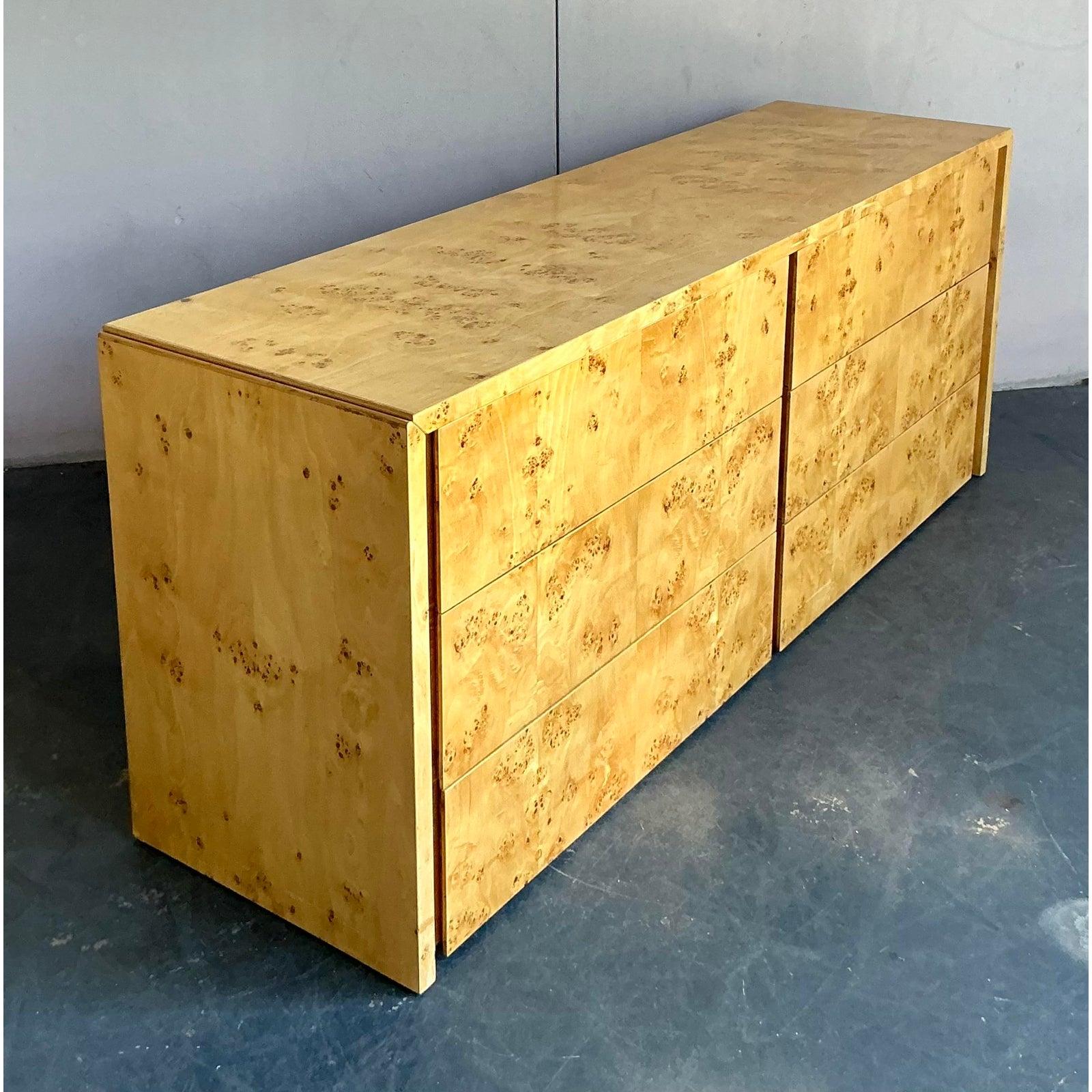 Vintage Boho Intrex Burl Wood Dresser In Good Condition For Sale In West Palm Beach, FL