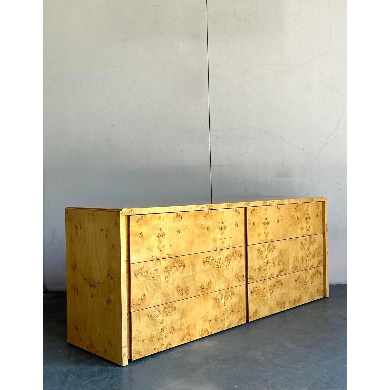 20th Century Vintage Boho Intrex Burl Wood Dresser For Sale