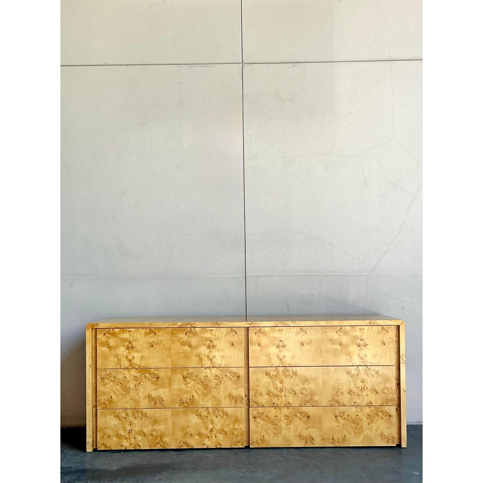 Vintage Boho Intrex Burl Wood Dresser For Sale 1