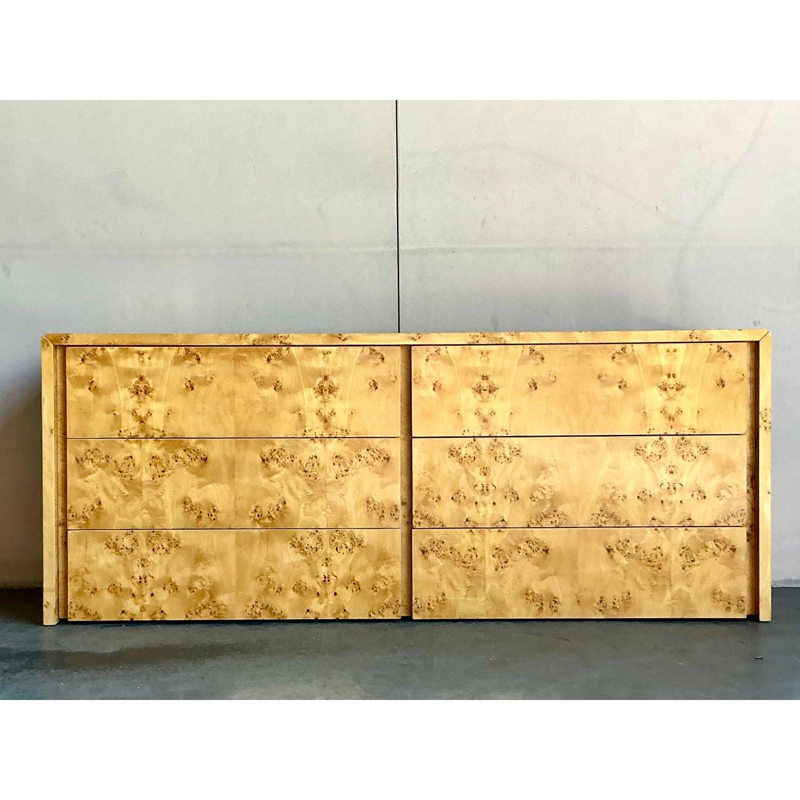 Vintage Boho Intrex Burl Wood Dresser For Sale 2