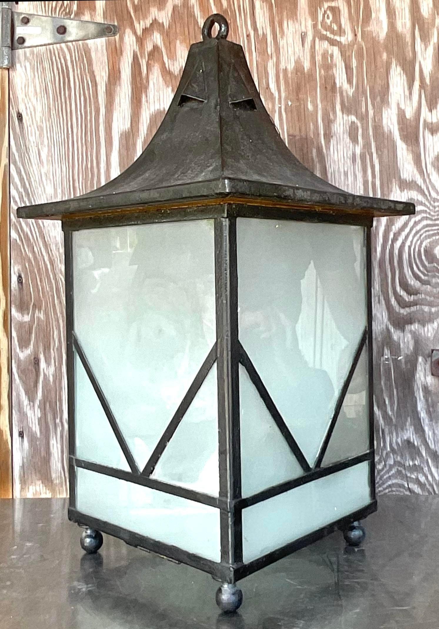 American Vintage Boho Iron Lantern For Sale