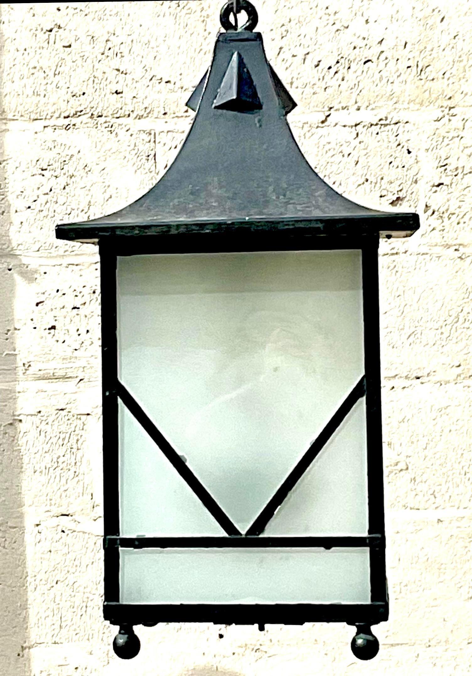 Vintage Boho Iron Lantern In Good Condition For Sale In west palm beach, FL