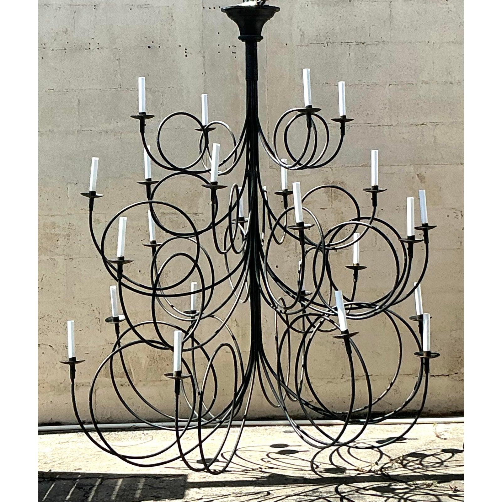 20th Century Vintage Boho Iron Loop Chandelier For Sale