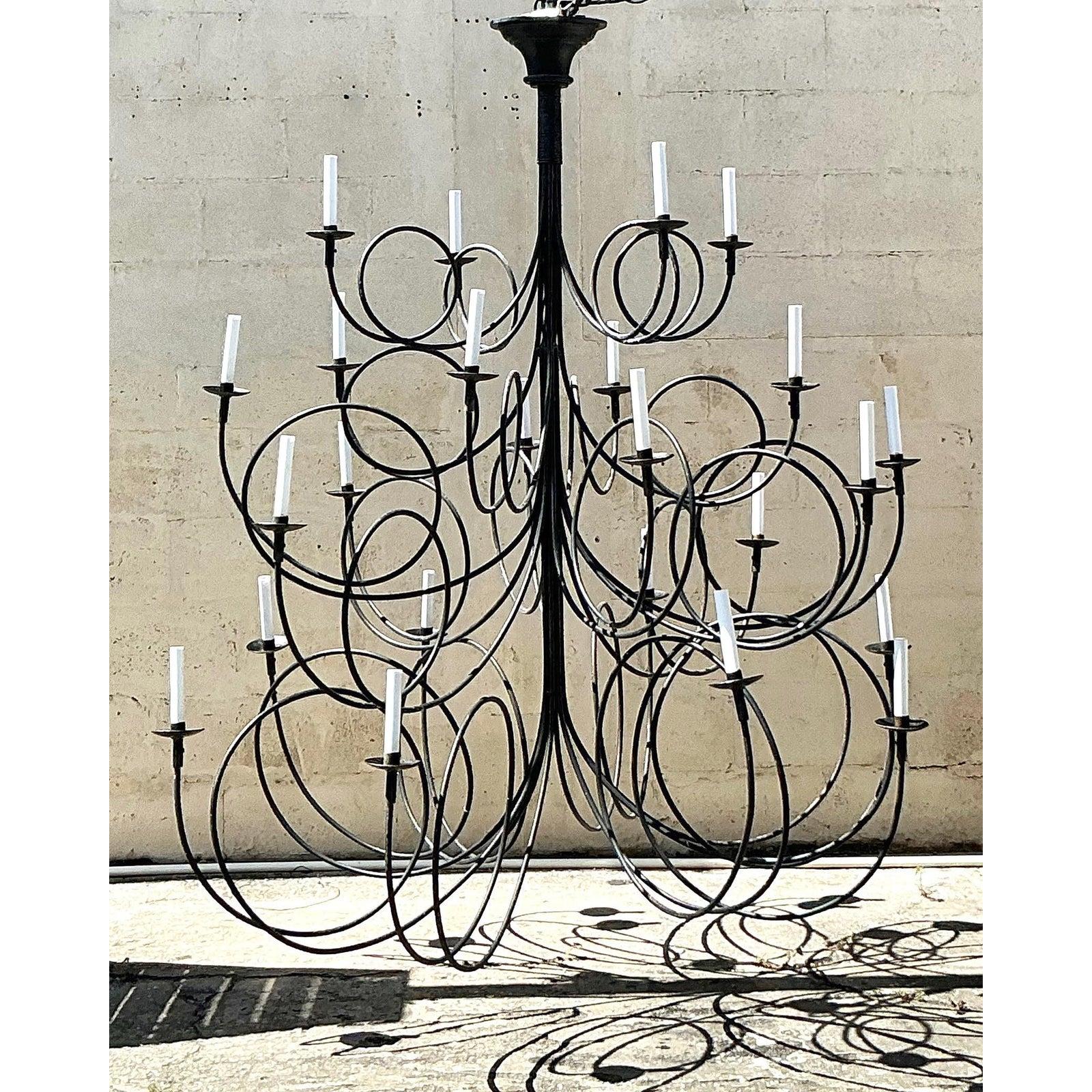 Vintage Boho Iron Loop Chandelier For Sale 1