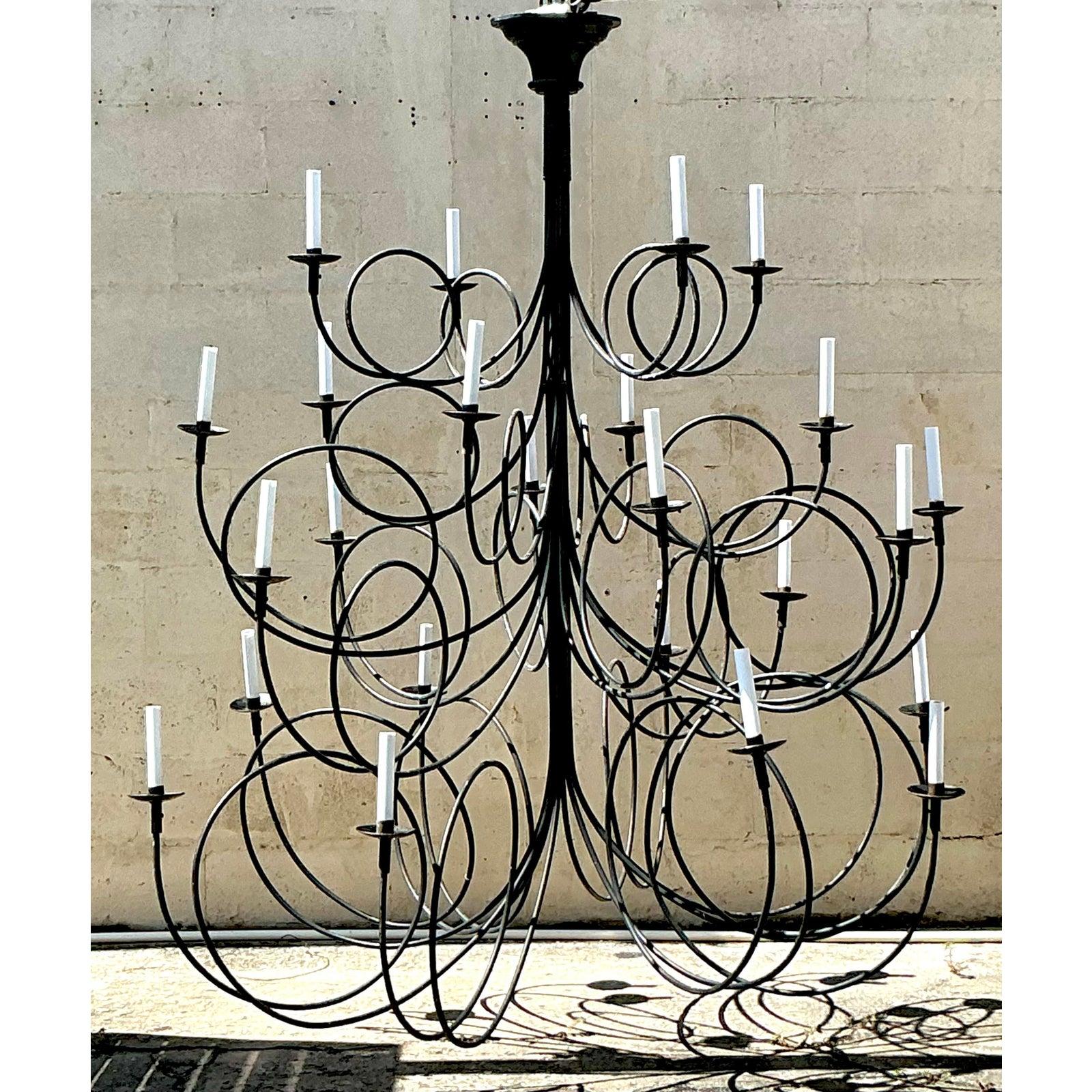 Vintage Boho Iron Loop Chandelier For Sale 2
