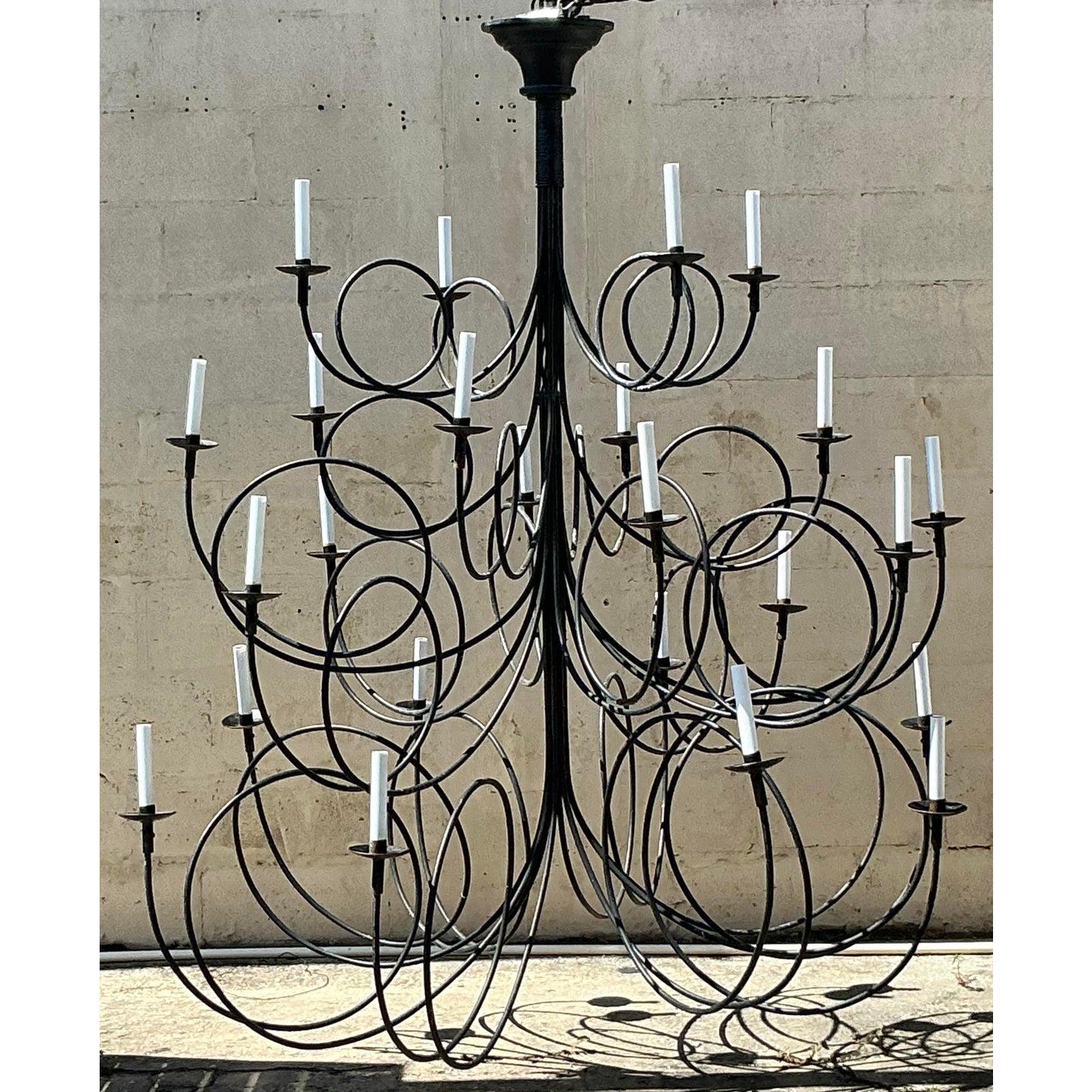 Vintage Boho Iron Loop Chandelier For Sale 3