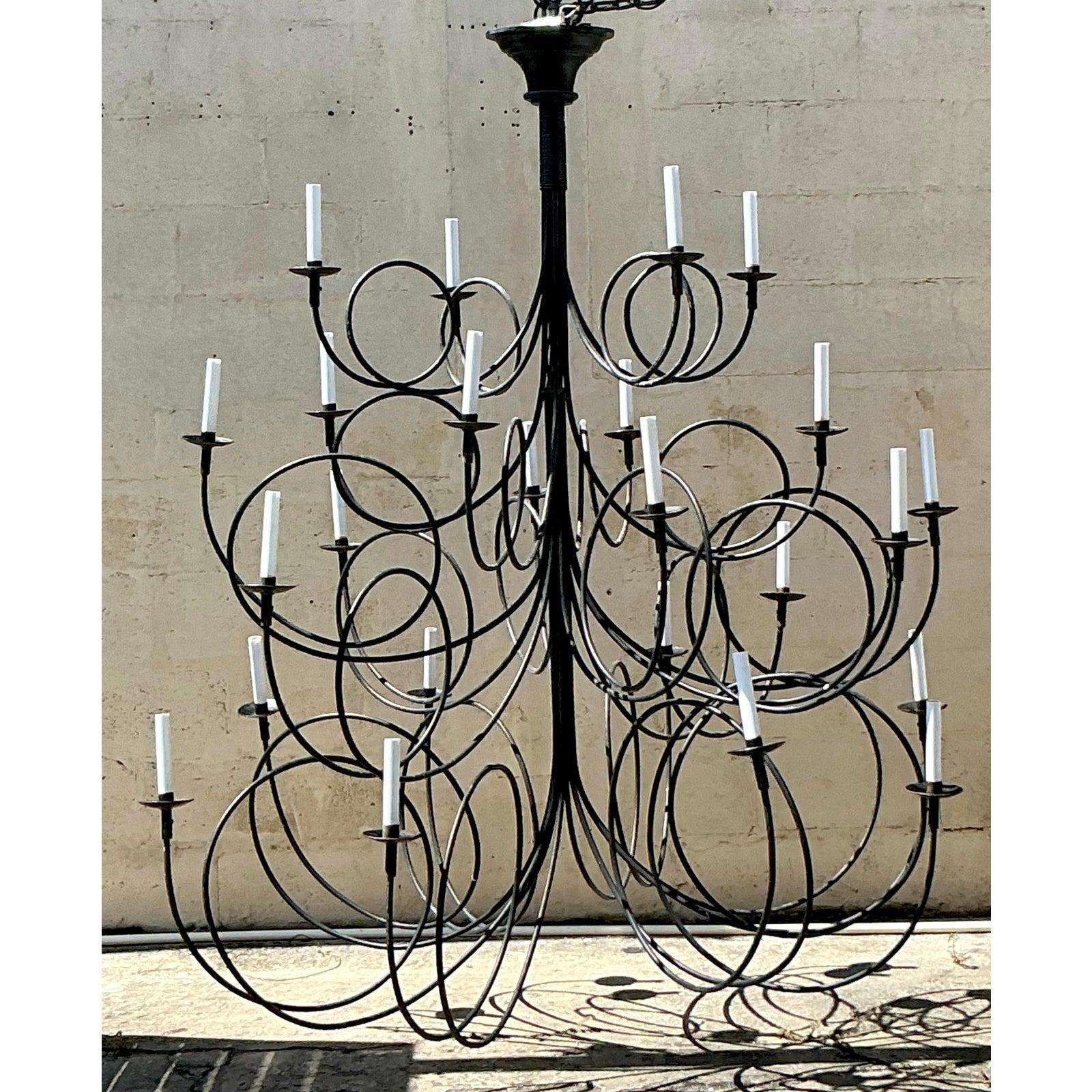 Vintage Boho Iron Loop Chandelier For Sale 4
