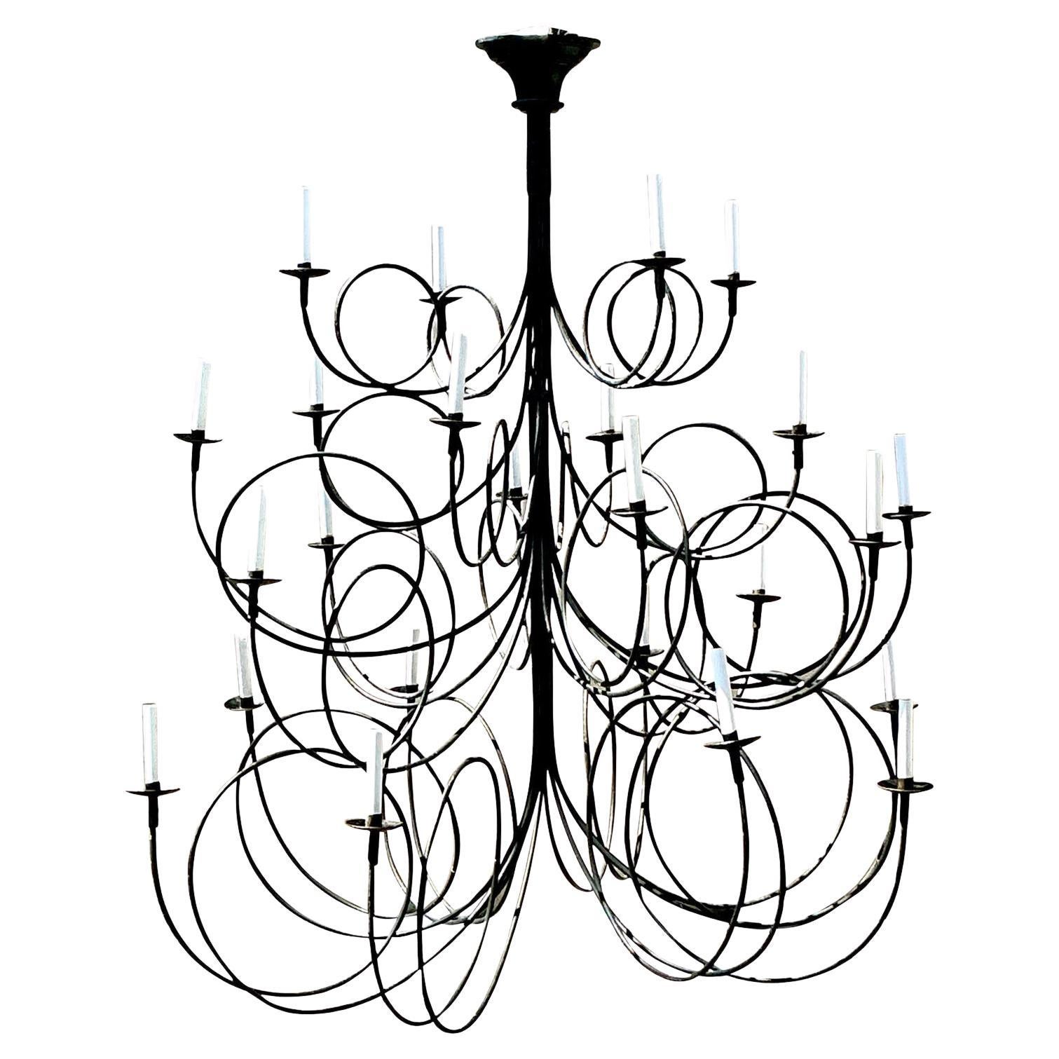 Vintage Boho Iron Loop Chandelier For Sale