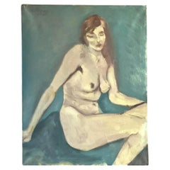 Vintage Boho Italian 1960s Abstract Figural Nude Original Oil on Canvas