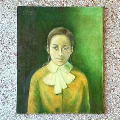 Vintage Boho Italian 1960s Original Oil Portrait on Canvas