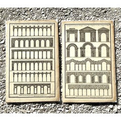 Vintage Boho Italian Architectural Arches Original Prints - Set of 2