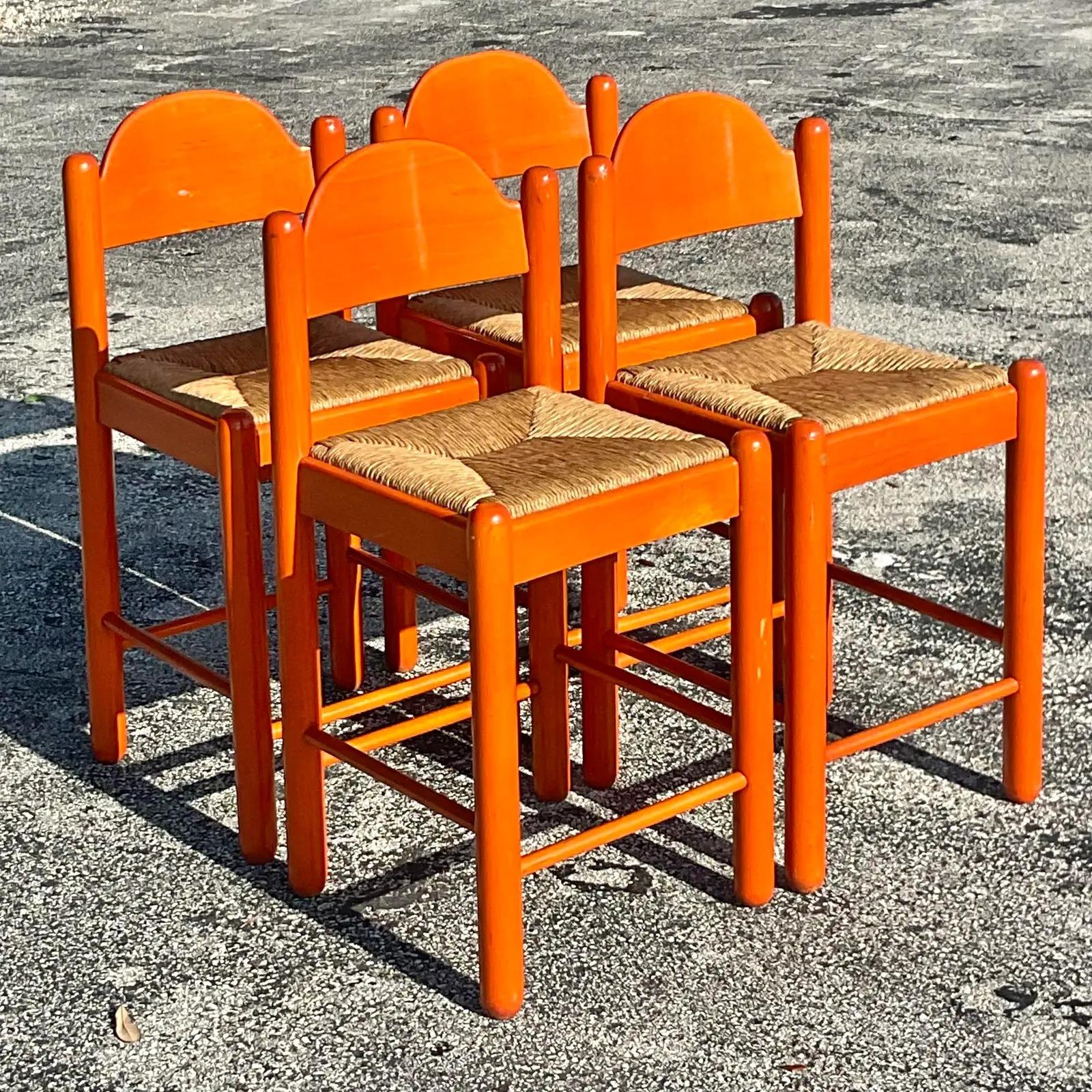 Vintage Boho Italian Barstools, Set of Four In Good Condition In west palm beach, FL