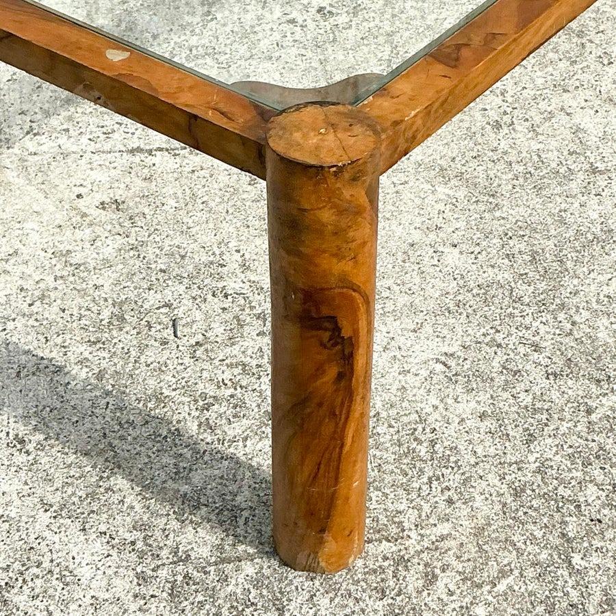 XX secolo Tavolino da caffè vintage in legno d'ulivo di radica italiana Boho in vendita