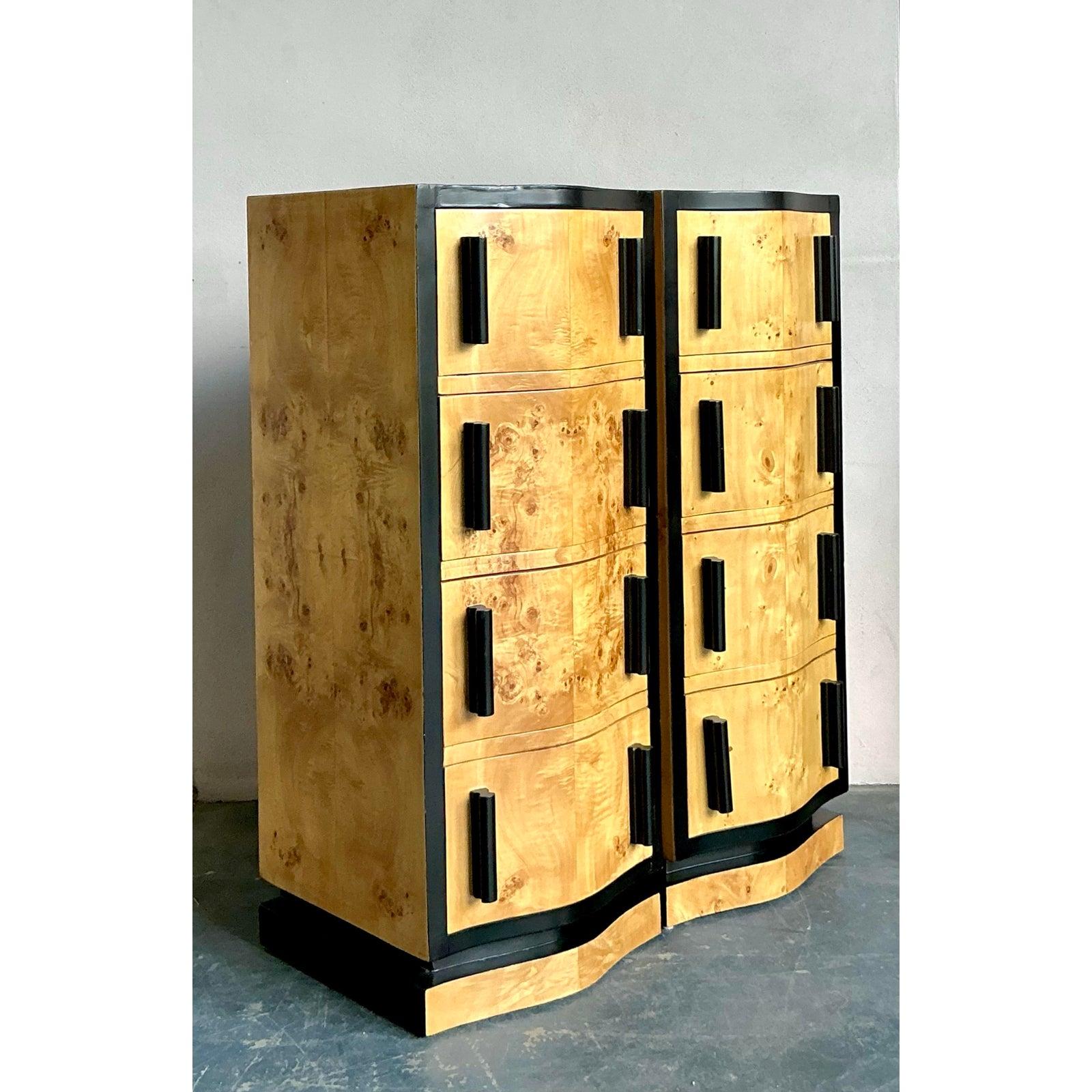 Vintage Boho Italian Burl Wood Chest of Drawers - a Pair For Sale 6