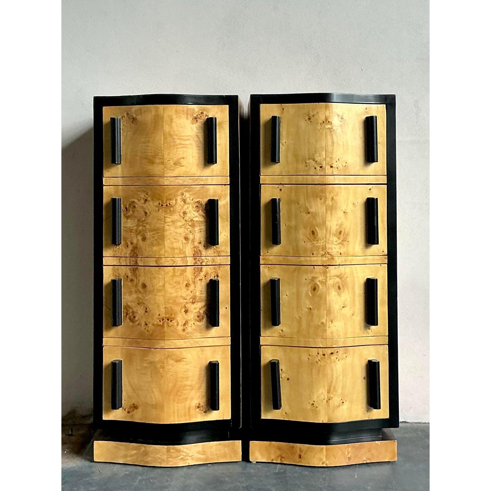 Vintage Boho Italian Burl Wood Chest of Drawers - a Pair For Sale 7