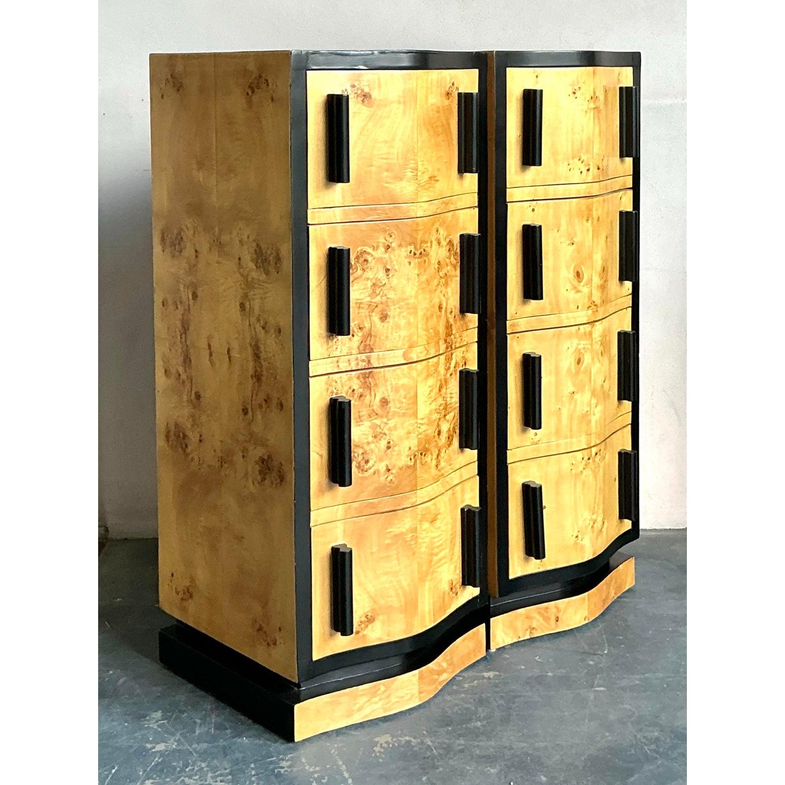 Vintage Boho Italian Burl Wood Chest of Drawers - a Pair For Sale 8